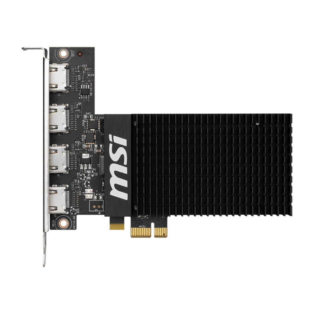 A large main feature product image of MSI GeForce GT 710 2GB DDR3 4 HDMI