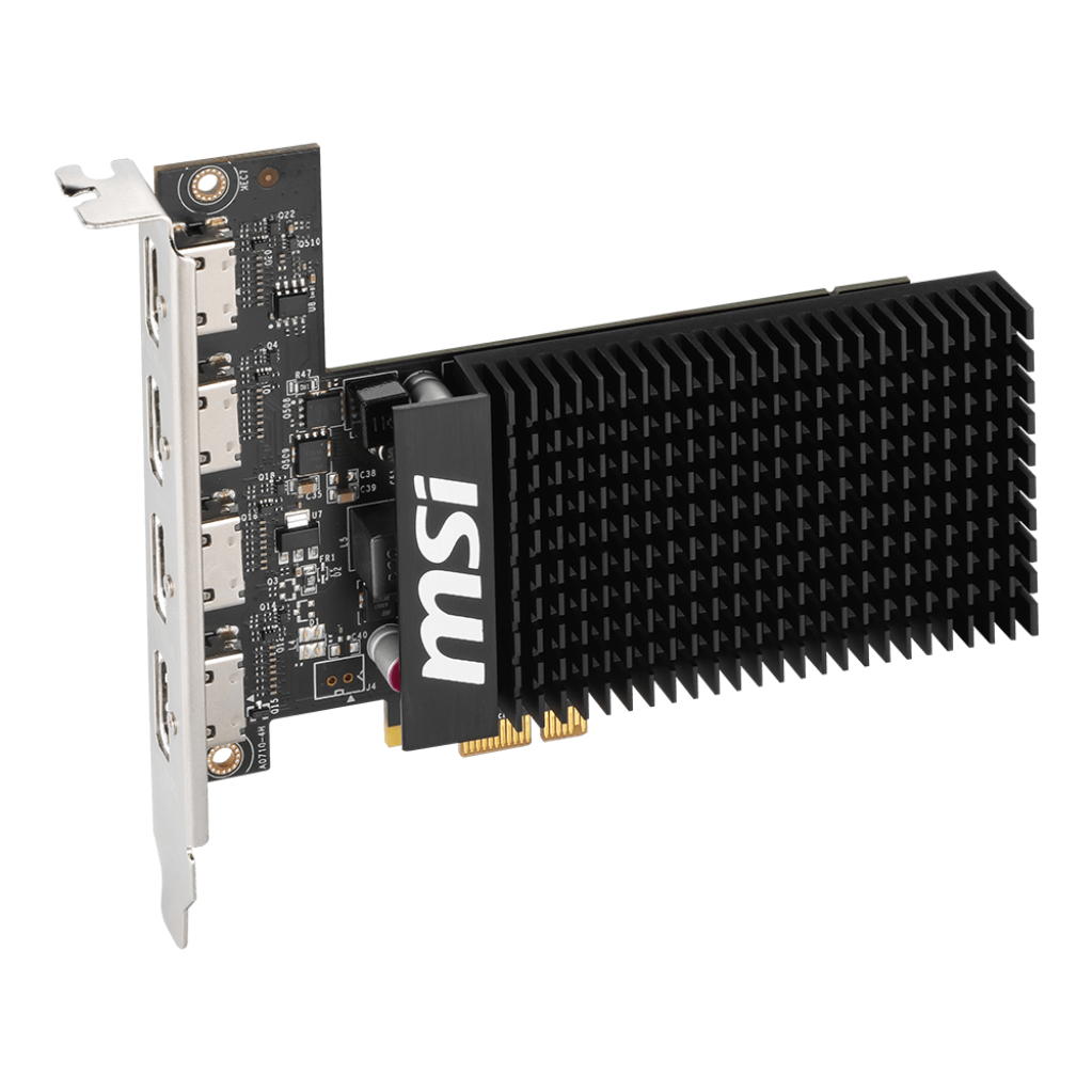 A large main feature product image of MSI GeForce GT 710 2GB DDR3 (4 HDMI)