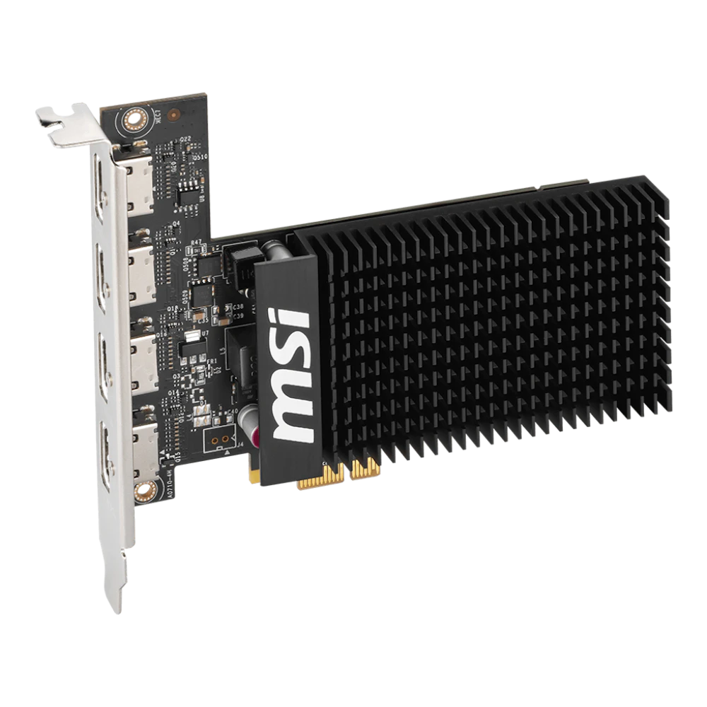 A large main feature product image of MSI GeForce GT 710 2GB DDR3 4 HDMI