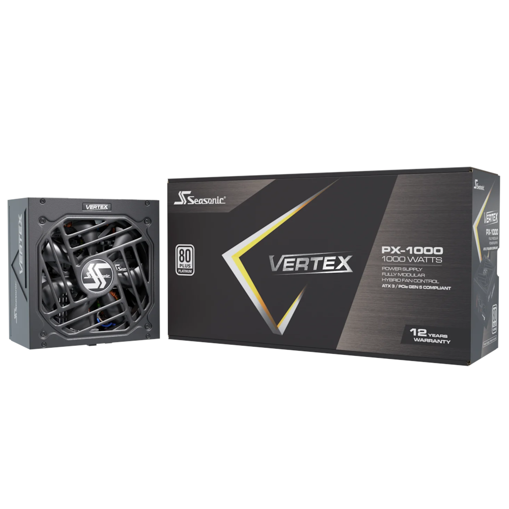 A large main feature product image of Seasonic VERTEX PX 1000W Platinum PCIe 5.0 ATX 3.0 Modular PSU