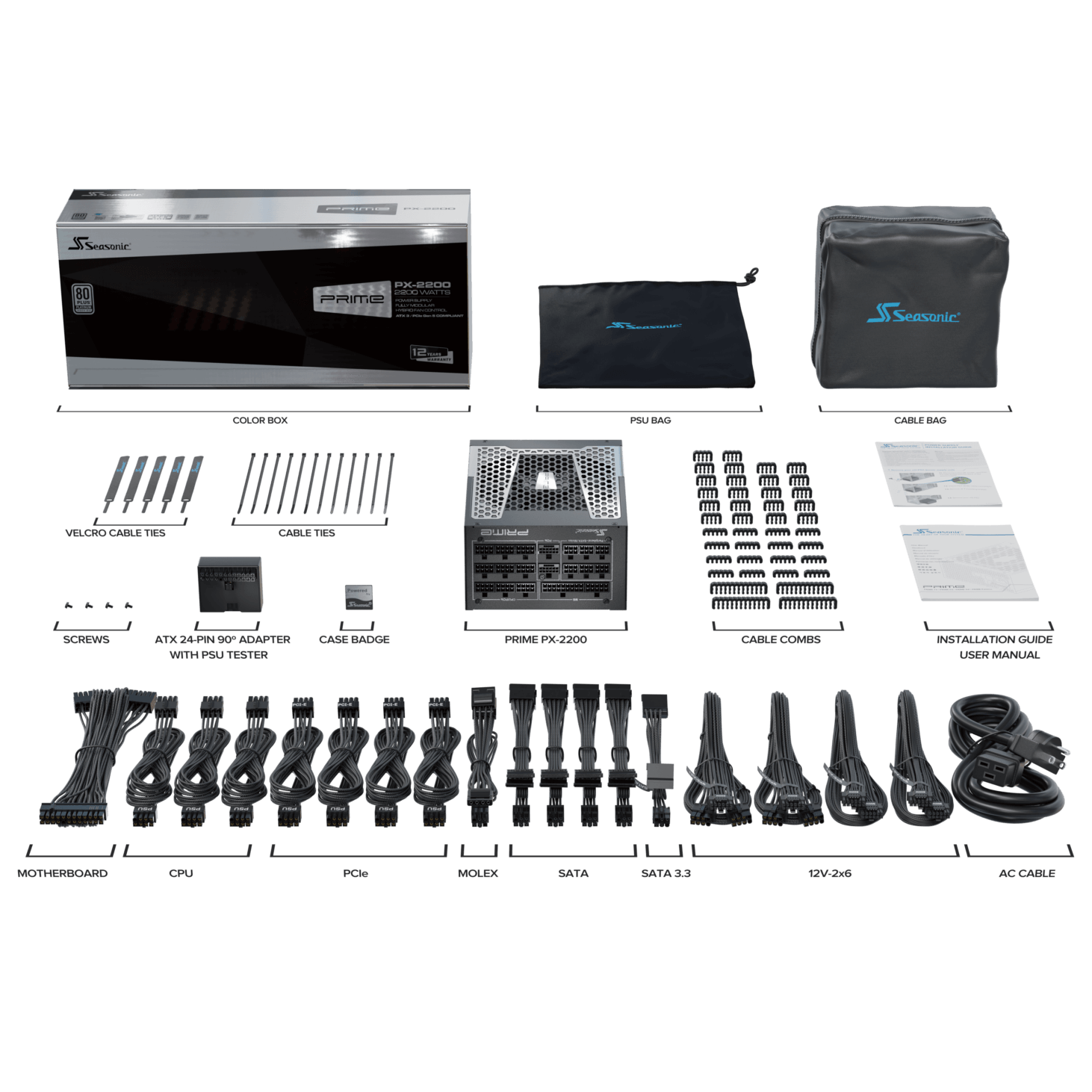 A large main feature product image of Seasonic PRIME PX 2200W (2024) Platinum PCIe 5.1 ATX 3.1 Modular PSU