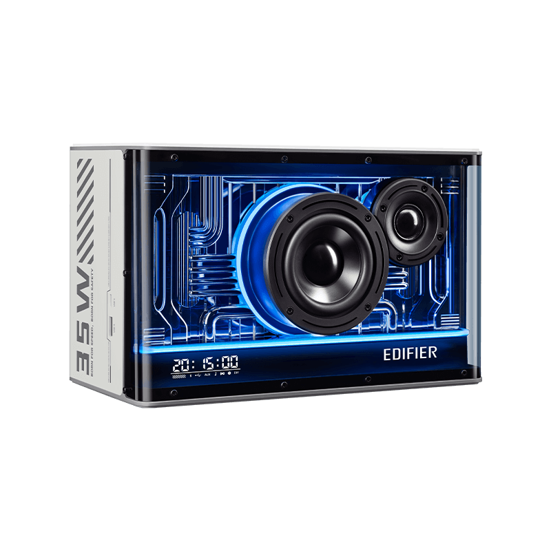 A large main feature product image of Edifier QD35 Tabletop Bluetooth Speaker with GaN Charger (White)