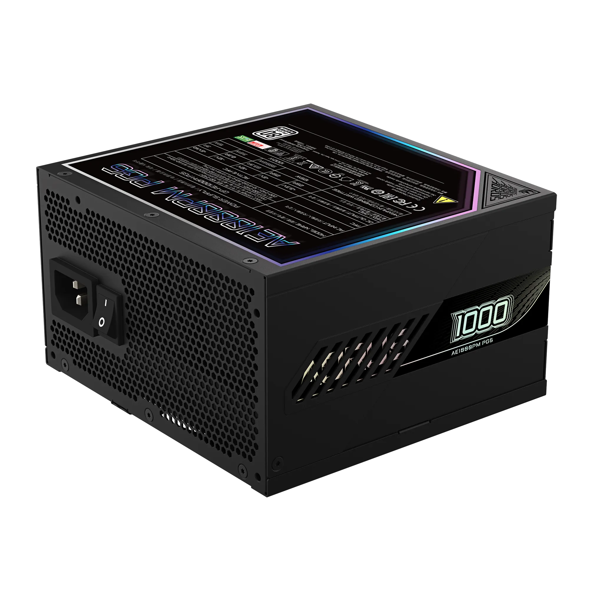 A large main feature product image of Gigabyte AORUS ELITE 1000W Platinum PCIe 5.0 ATX Modular PSU