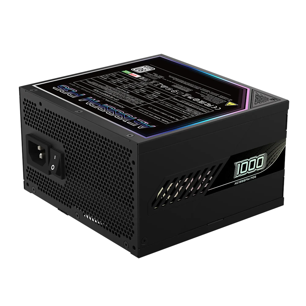 A large main feature product image of Gigabyte AORUS ELITE 1000W Platinum PCIe 5.0 ATX Modular PSU