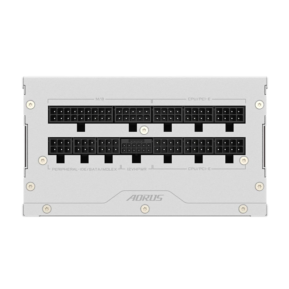 A large main feature product image of Gigabyte AORUS ELITE 1000W Platinum PCIe 5.0 ATX Modular PSU (White)
