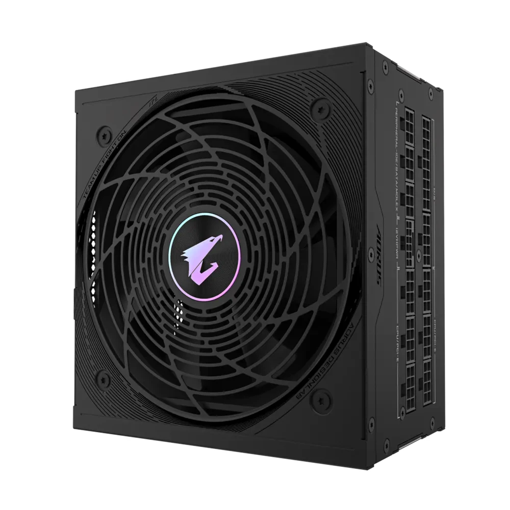 A large main feature product image of Gigabyte AORUS ELITE 850W Platinum PCIe 5.0 ATX Modular PSU