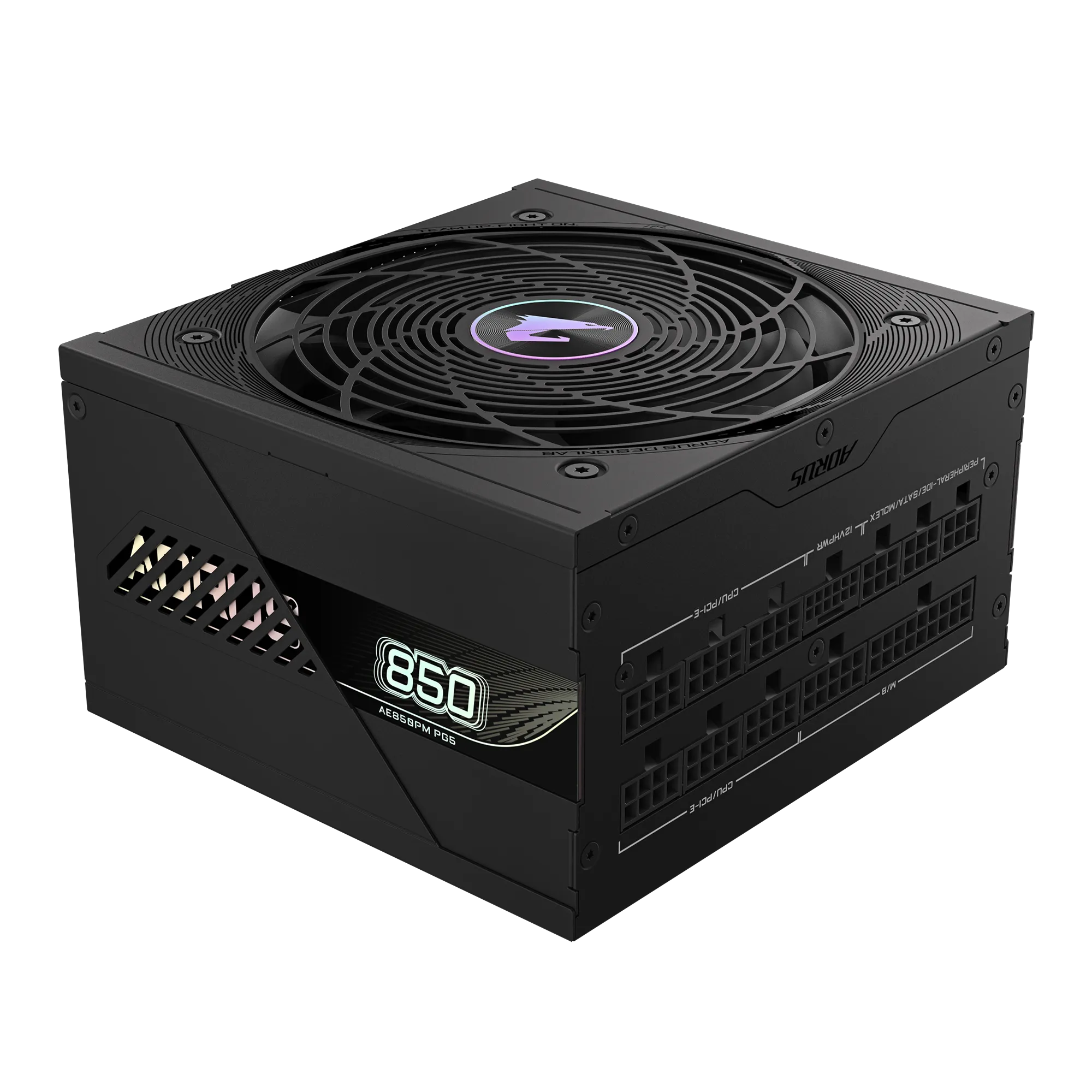 A large main feature product image of Gigabyte AORUS ELITE 850W Platinum PCIe 5.0 ATX Modular PSU