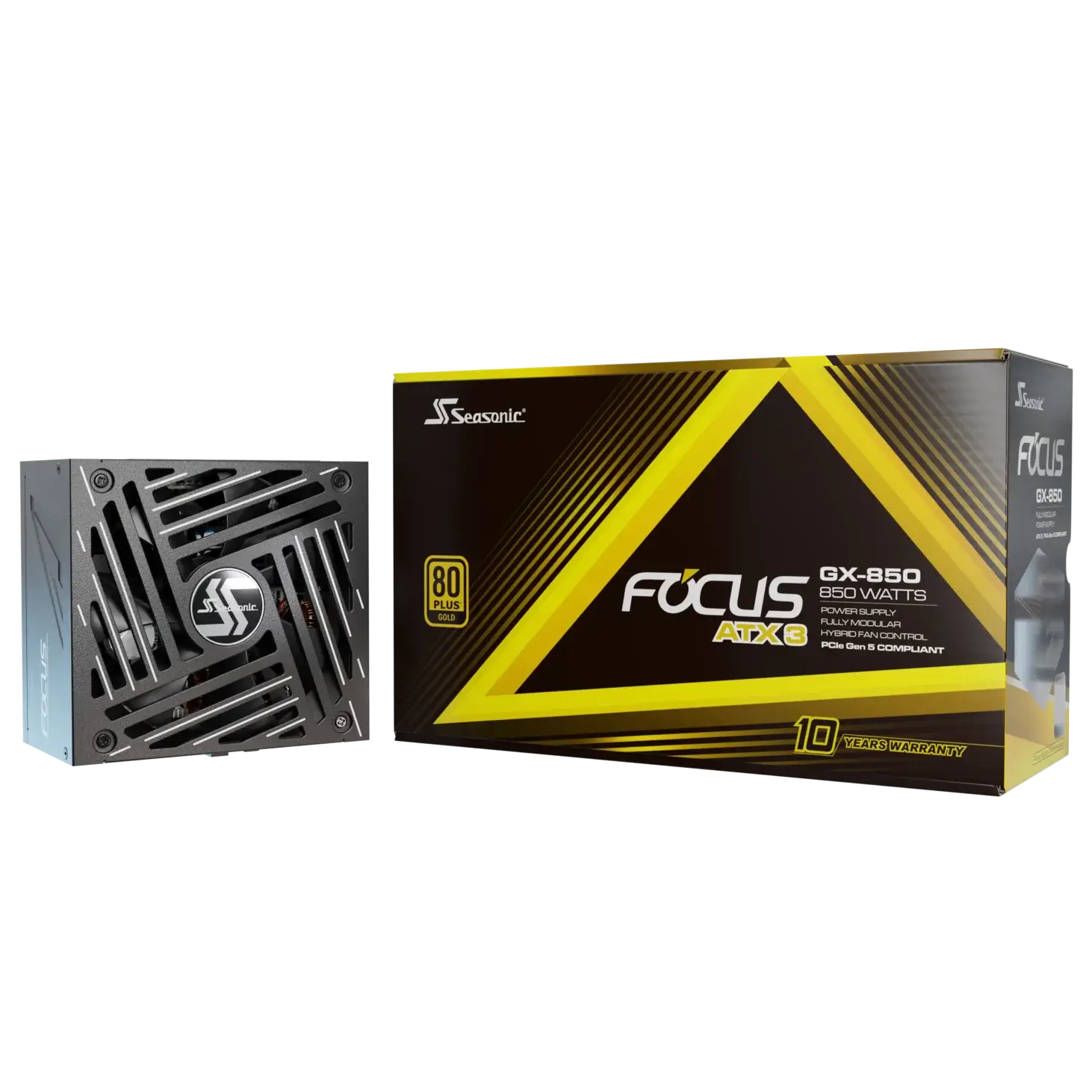 A large main feature product image of Seasonic FOCUS V4 GX 850W Gold PCIe 5.1 ATX 3.1 Modular PSU