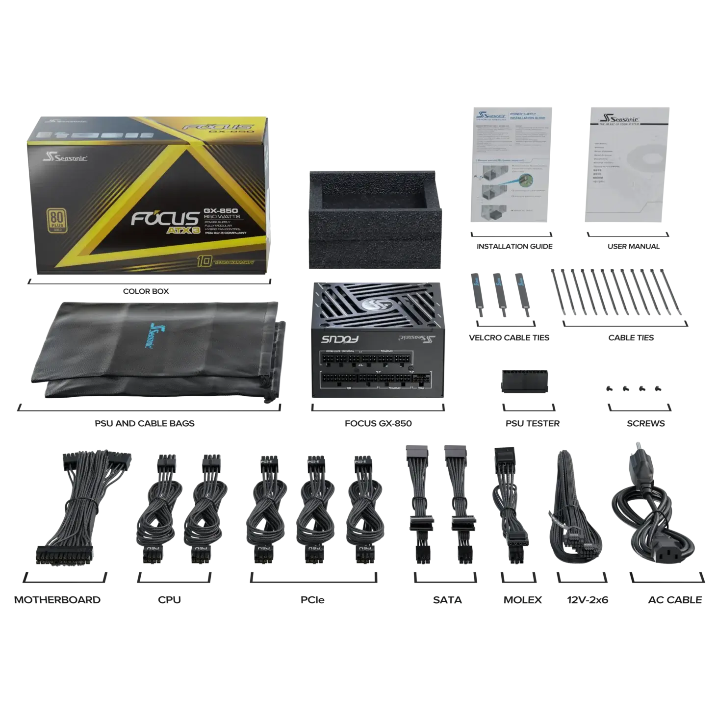 A large main feature product image of Seasonic FOCUS V4 GX 850W Gold PCIe 5.1 ATX 3.1 Modular PSU