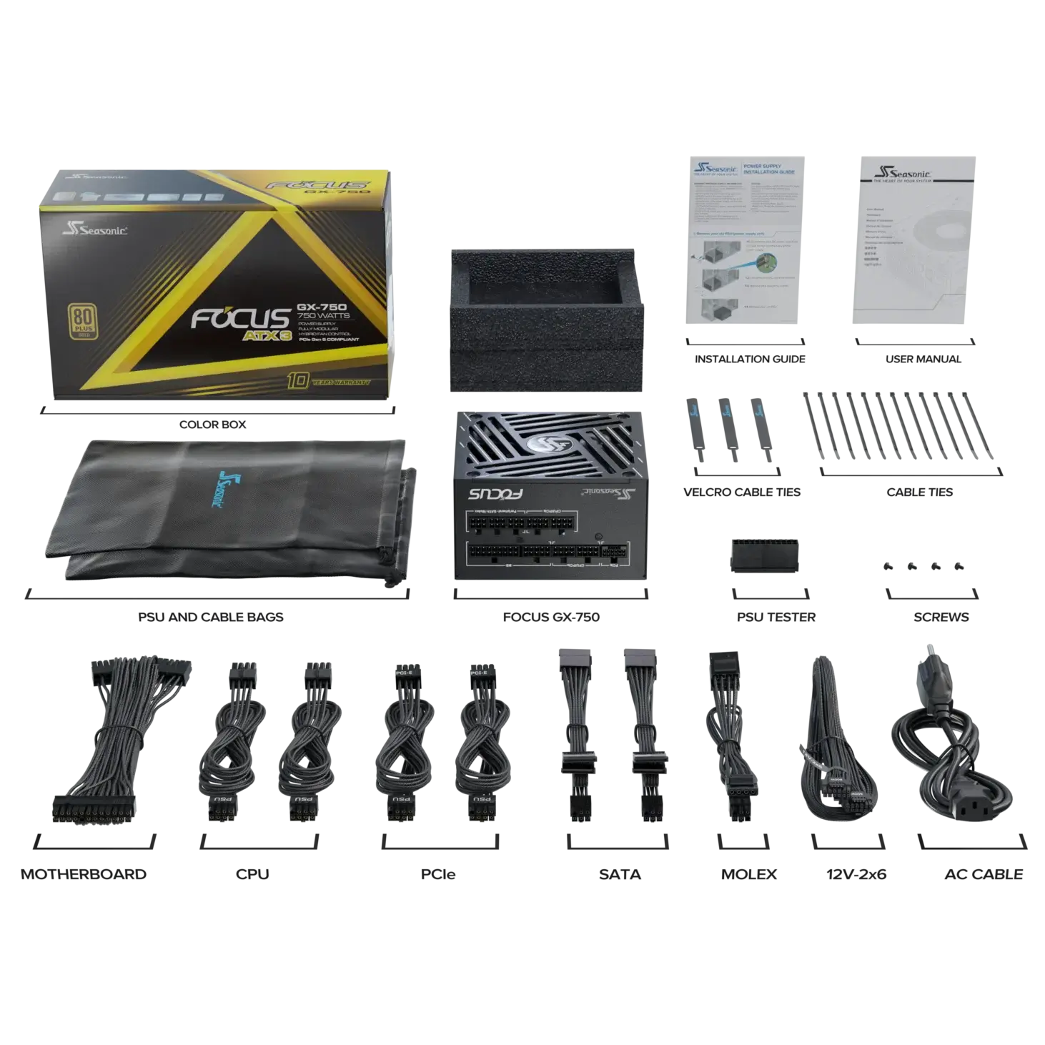 A large main feature product image of Seasonic FOCUS V4 GX 750W Gold PCIe 5.1 ATX 3.1 Modular PSU