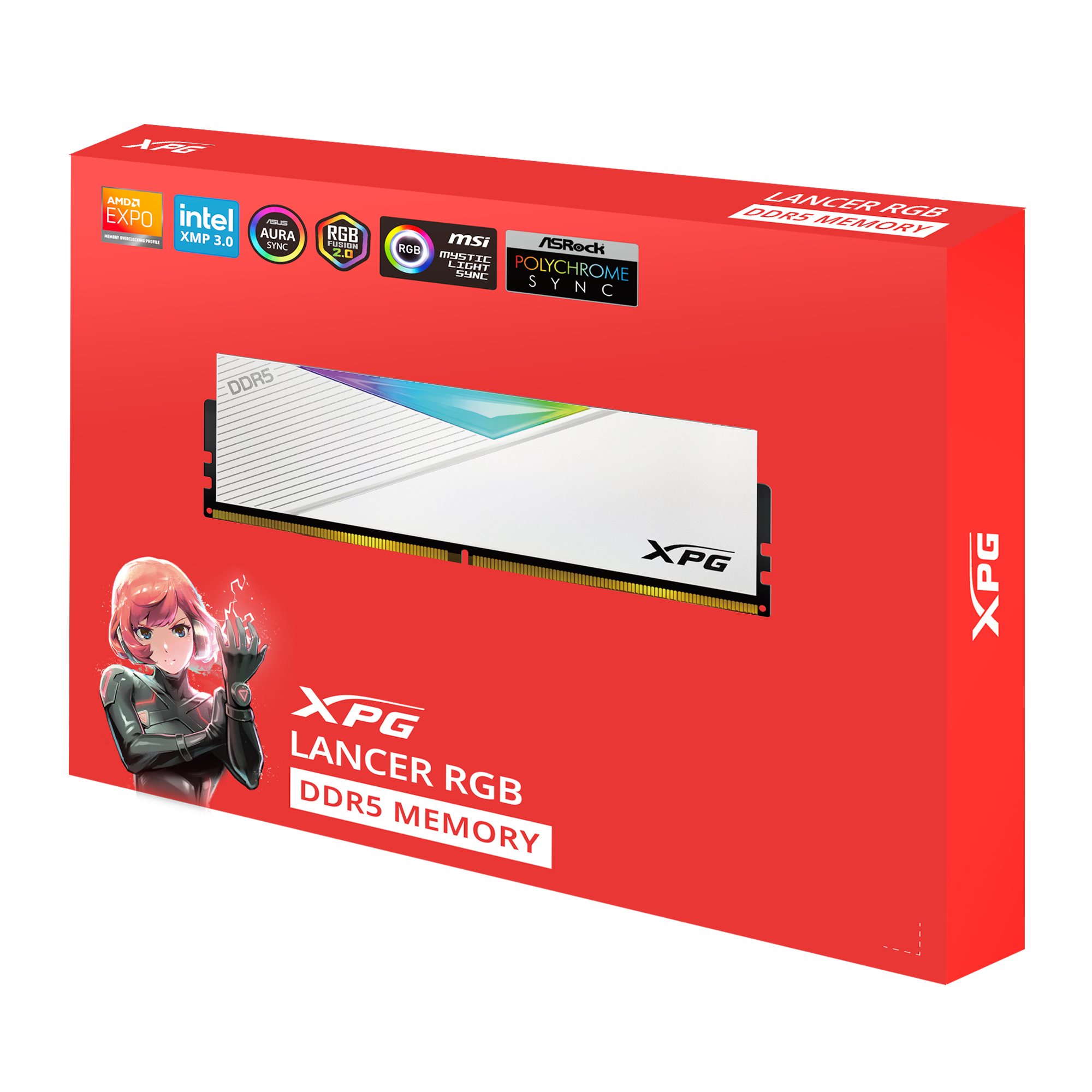 A large main feature product image of ADATA XPG Lancer RGB 32GB Kit (2x16GB) DDR5-6000 C30 (White)