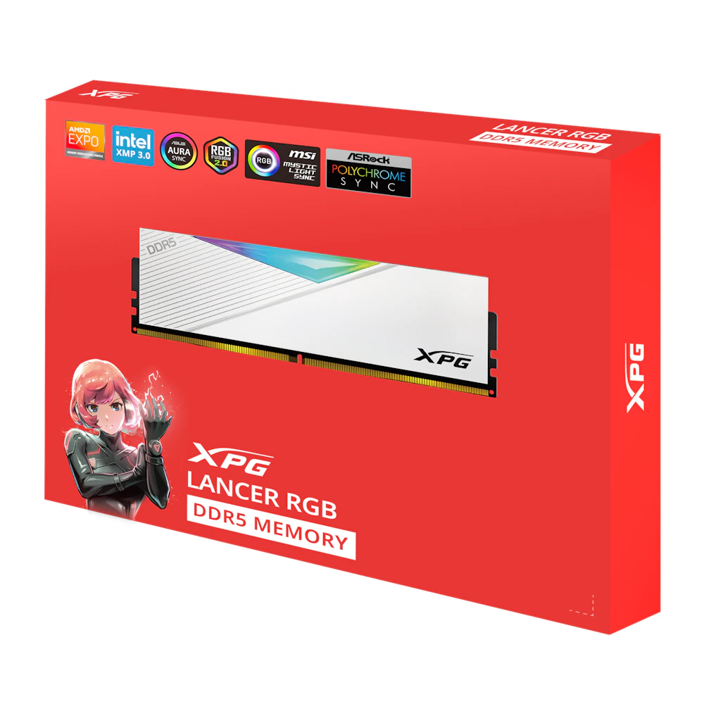 A large main feature product image of ADATA XPG Lancer RGB 32GB Kit (2x16GB) DDR5-6000 C30 (White)