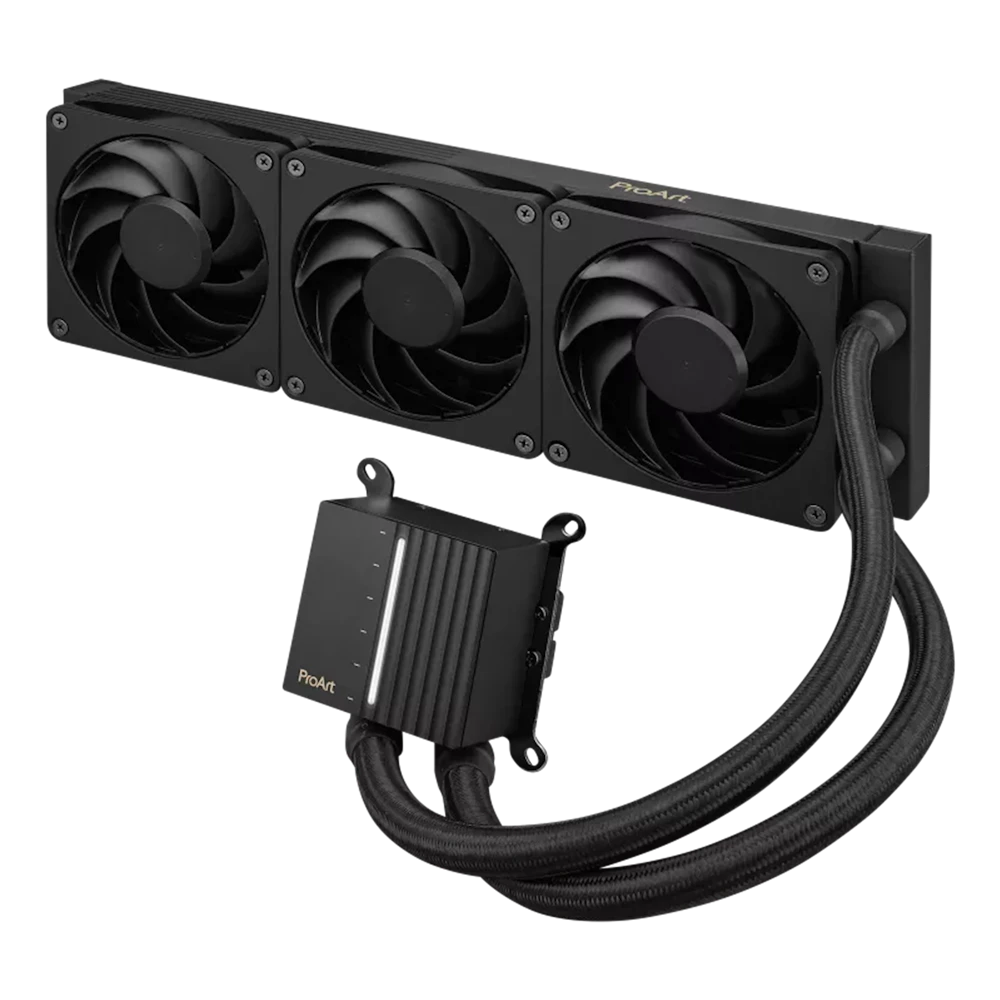 A large main feature product image of ASUS ProArt LC 360 360mm AIO Liquid CPU Cooler