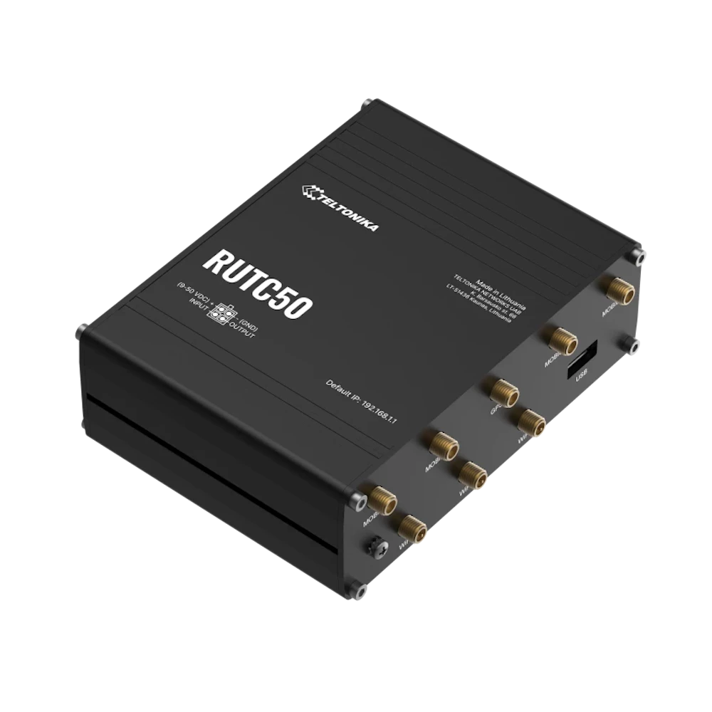 A large main feature product image of Teltonika RUTC50 5G Wireless Multitool Router