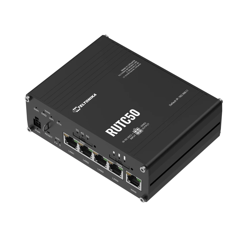 A large main feature product image of Teltonika RUTC50 5G Wireless Multitool Router