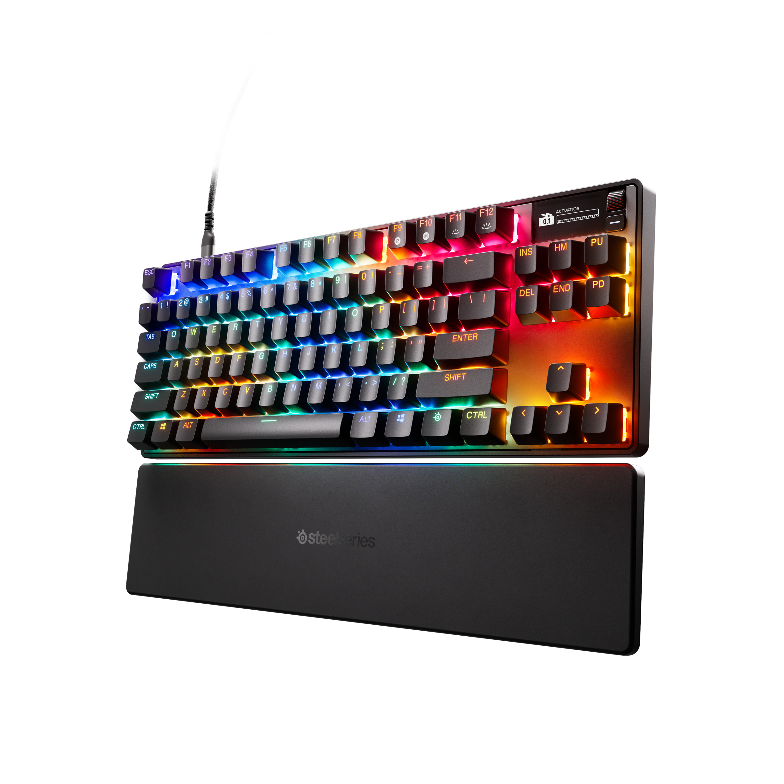 A large main feature product image of SteelSeries Apex Pro TKL Gen 3 - Rapid Trigger Mechanical Keyboard (OmniPoint 3.0 Switches)