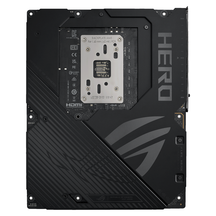 A large main feature product image of ASUS ROG Crosshair X870E Hero AM5 ATX Desktop Motherboard