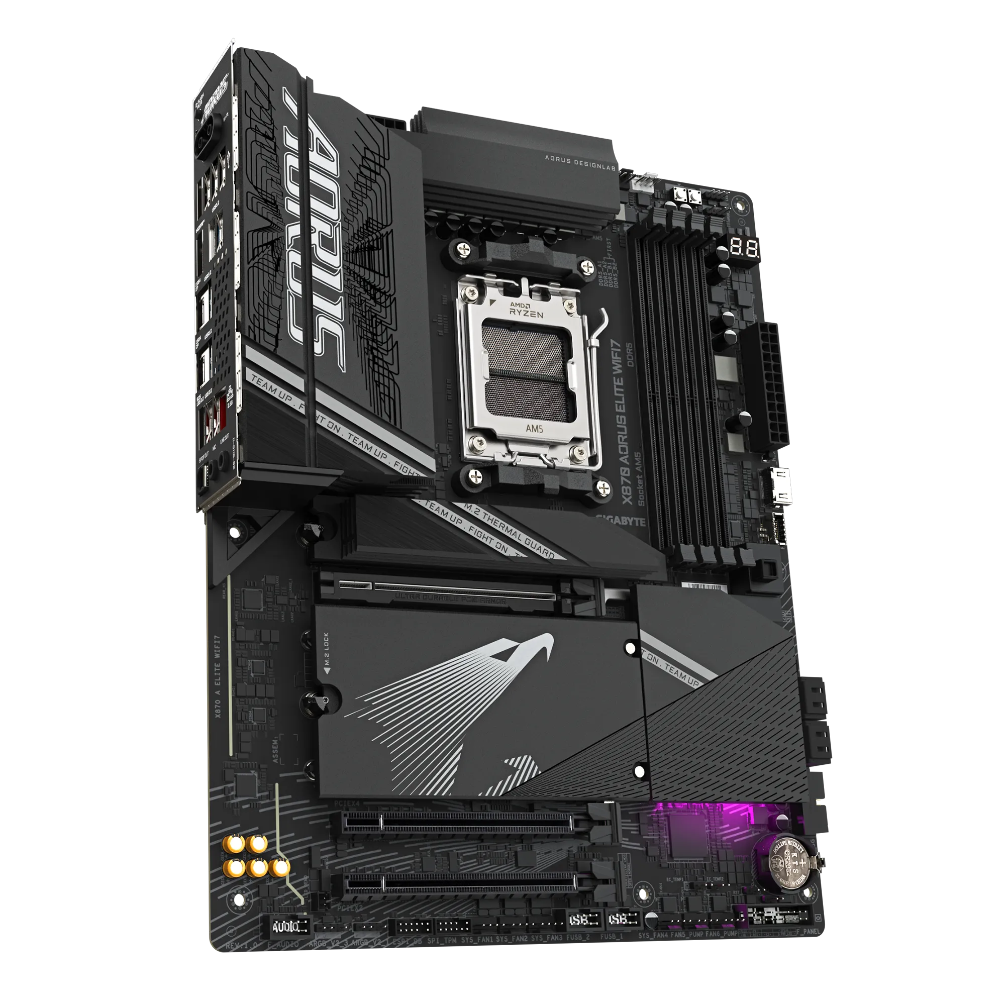 A large main feature product image of Gigabyte X870 Elite WiFi7 AM5 ATX Desktop Motherboard