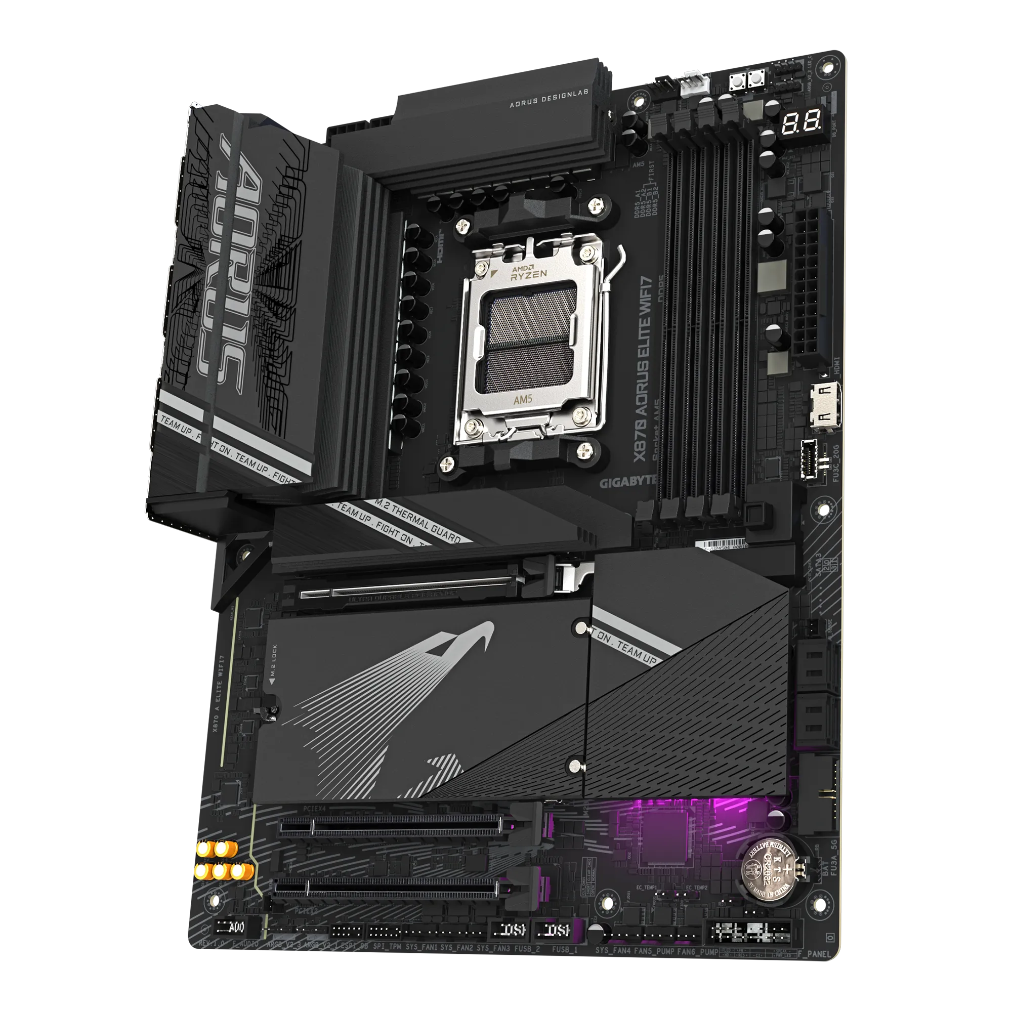 A large main feature product image of Gigabyte X870 Elite WiFi7 AM5 ATX Desktop Motherboard