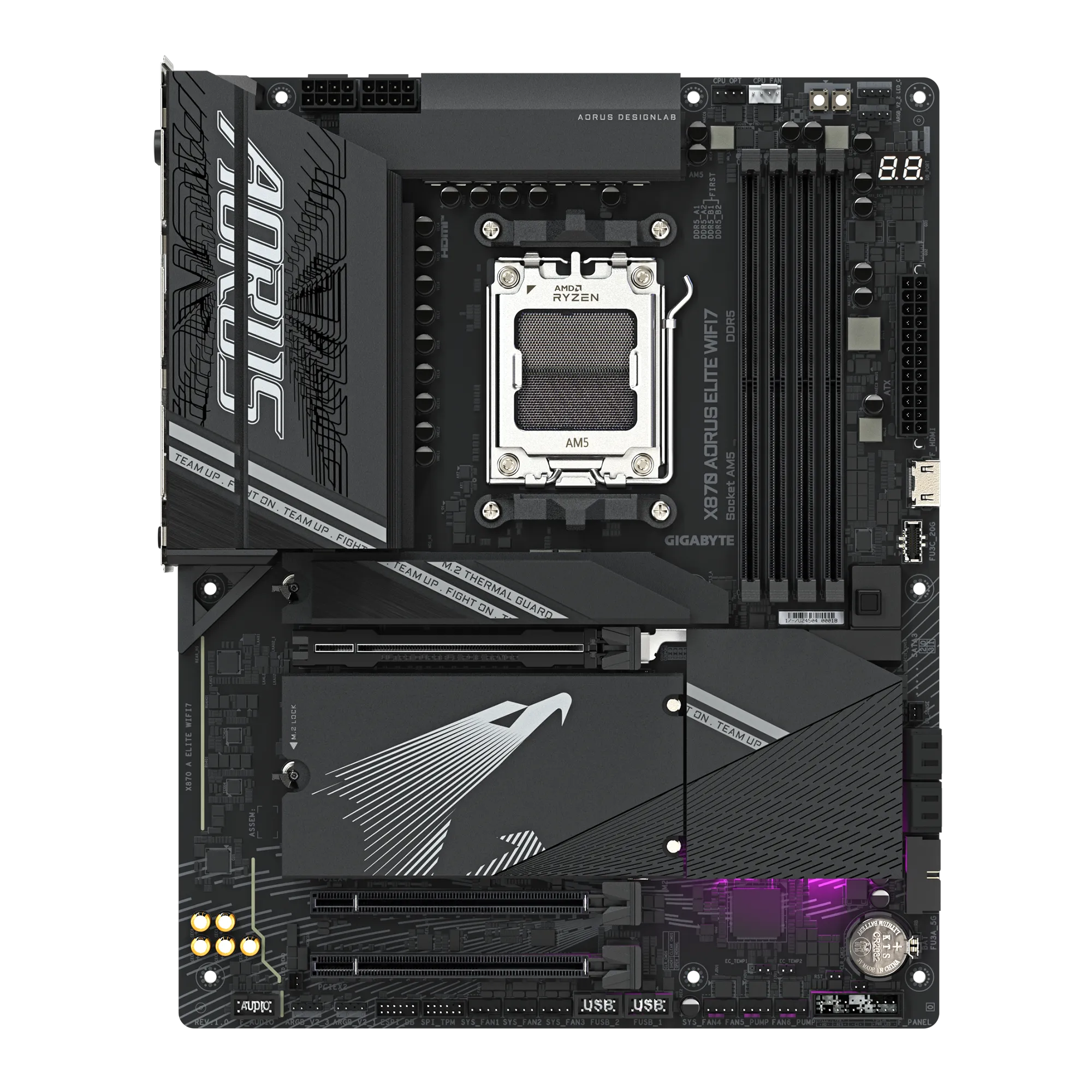 A large main feature product image of Gigabyte X870 Elite WiFi7 AM5 ATX Desktop Motherboard