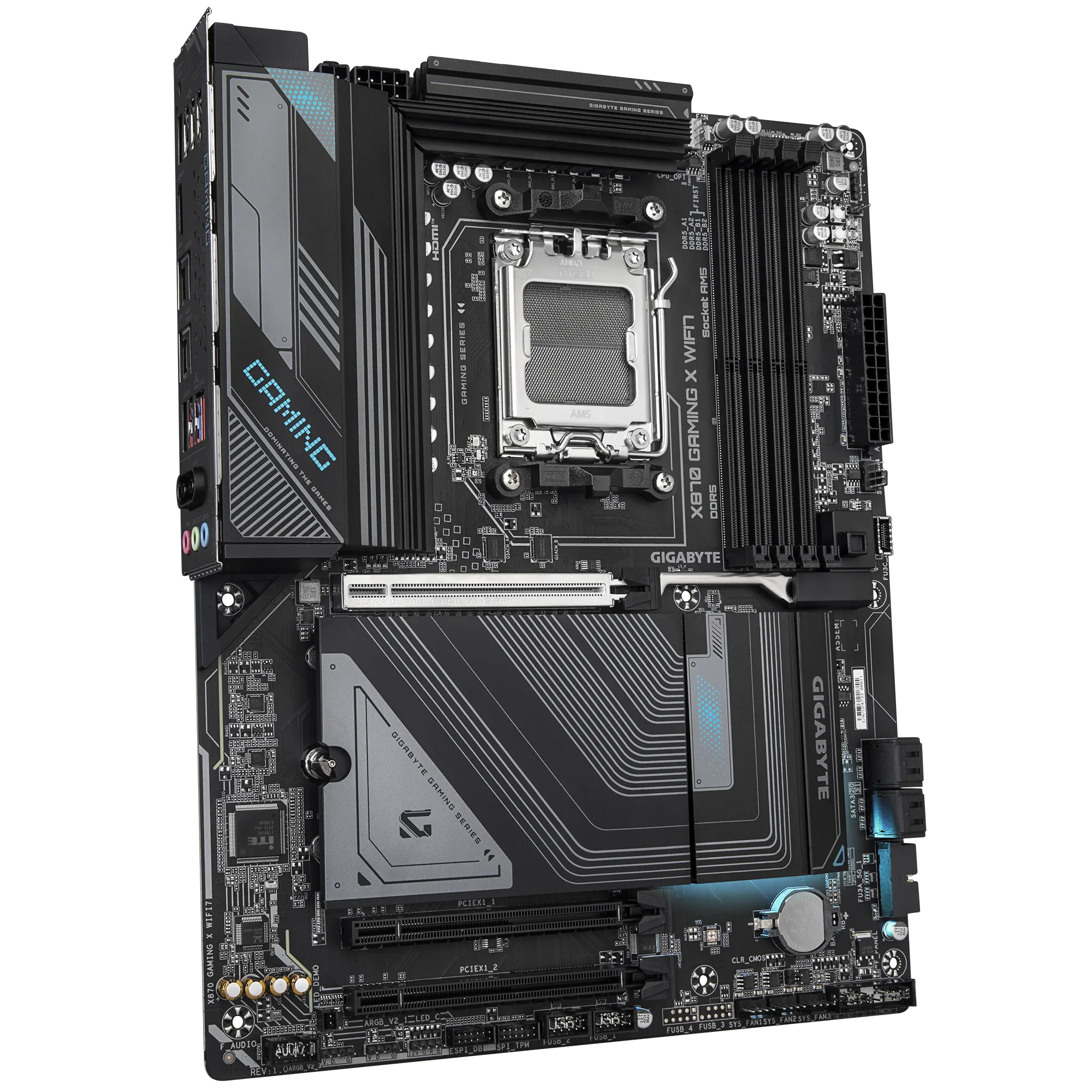 A large main feature product image of Gigabyte X870 Gaming X WiFi7 AM5 ATX Desktop Motherboard
