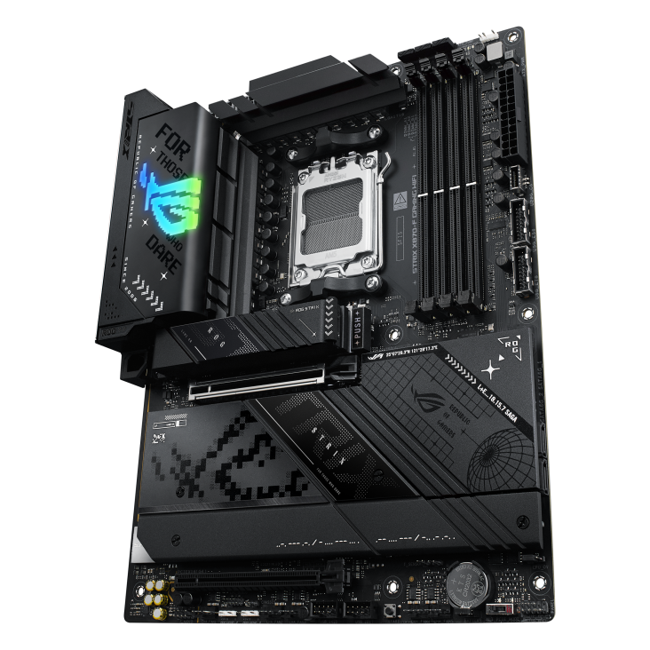A large main feature product image of ASUS ROG Strix X870-F Gaming WiFi AM5 ATX Desktop Motherboard