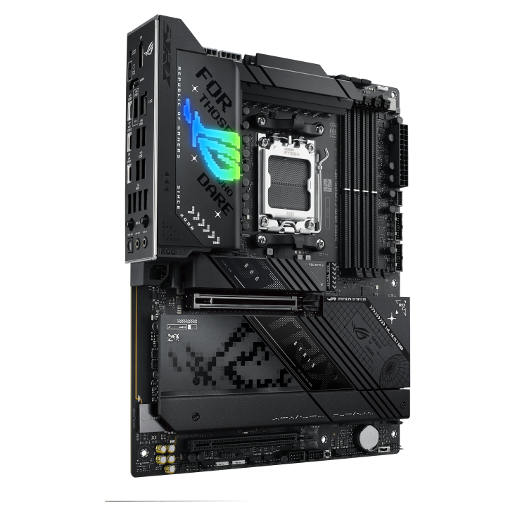 A large main feature product image of ASUS ROG Strix X870-F Gaming WiFi AM5 ATX Desktop Motherboard