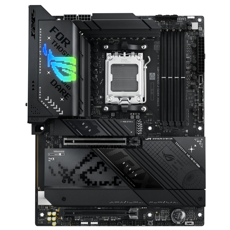 A large main feature product image of ASUS ROG Strix X870-F Gaming WiFi AM5 ATX Desktop Motherboard