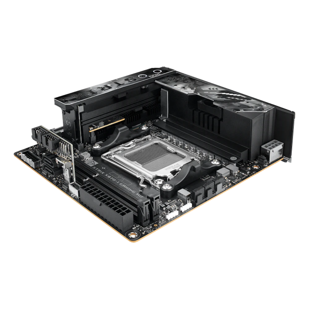 A large main feature product image of ASUS ROG Strix X870-I Gaming WiFi AM5 Mini-ITX Desktop Motherboard