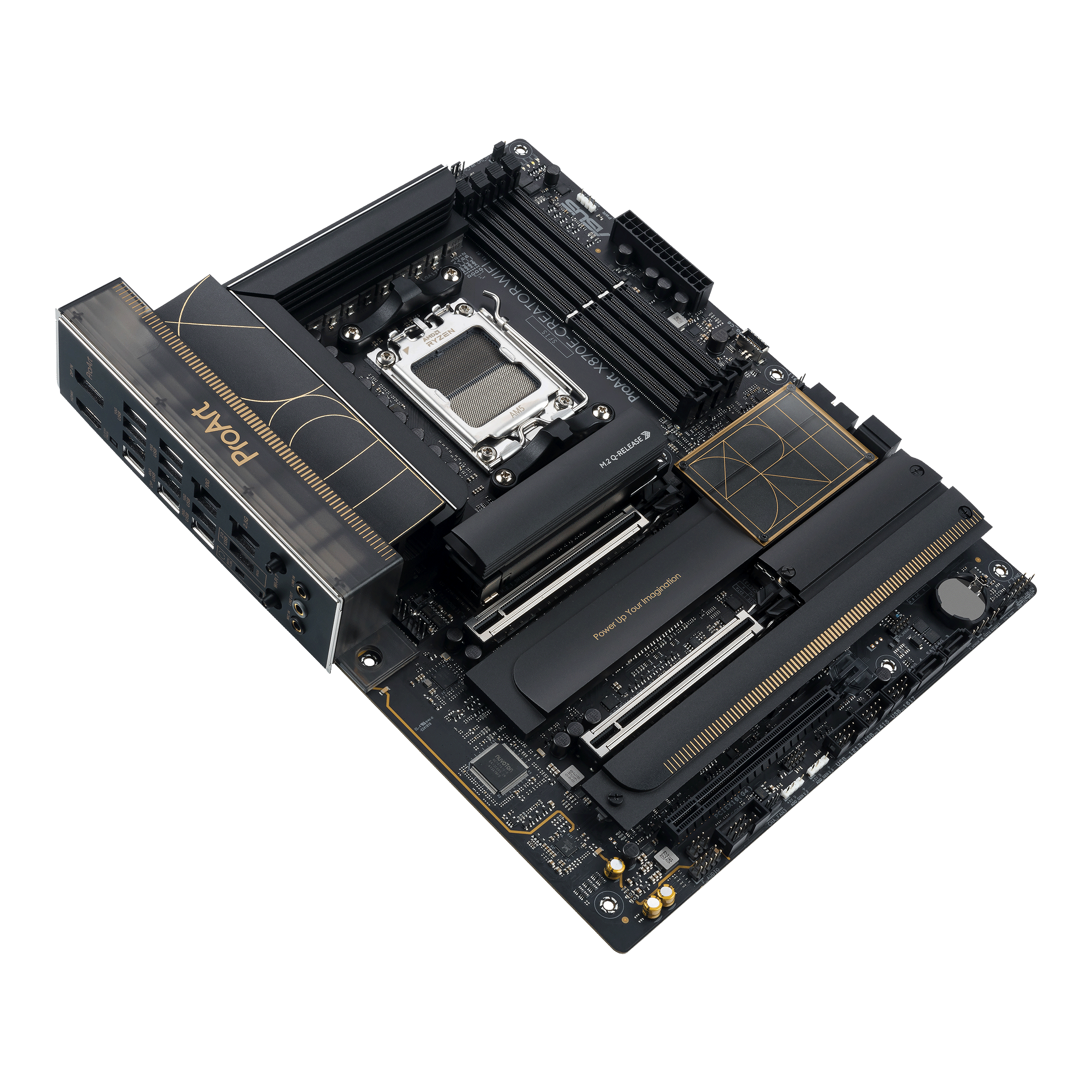 A large main feature product image of ASUS ProArt X870E-Creator WiFi AM5 ATX Desktop Motherboard