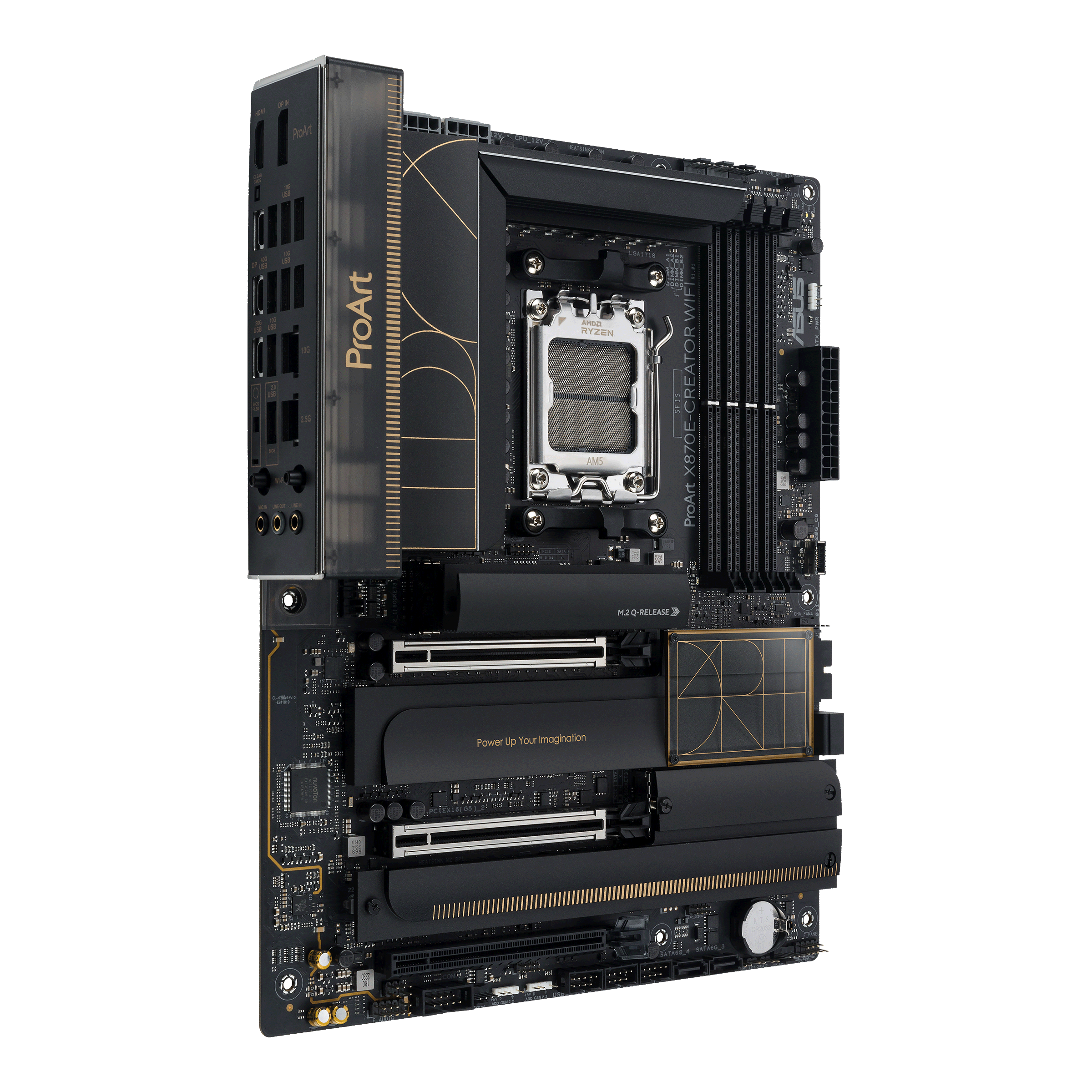 A large main feature product image of ASUS ProArt X870E-Creator WiFi AM5 ATX Desktop Motherboard