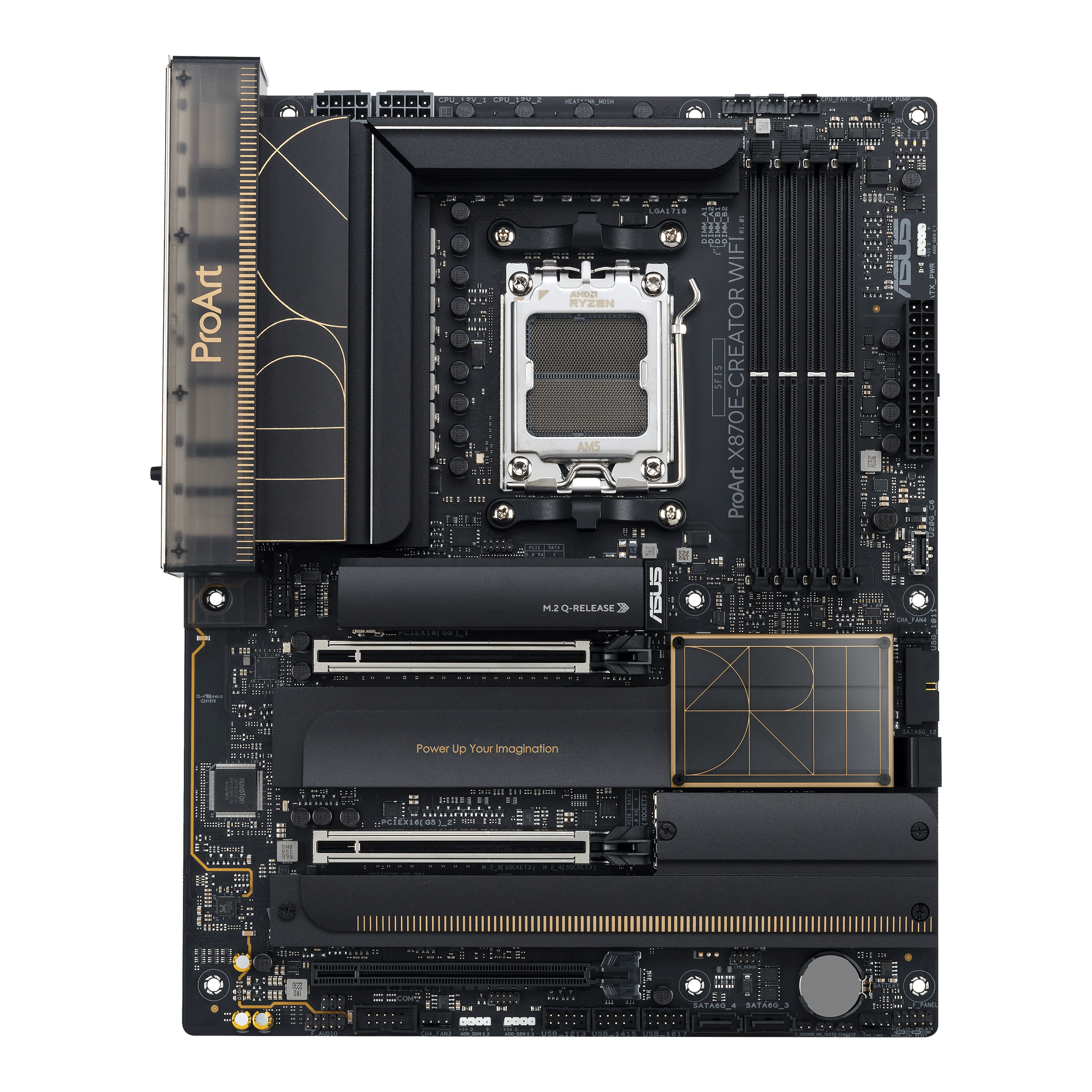A large main feature product image of ASUS ProArt X870E-Creator WiFi AM5 ATX Desktop Motherboard