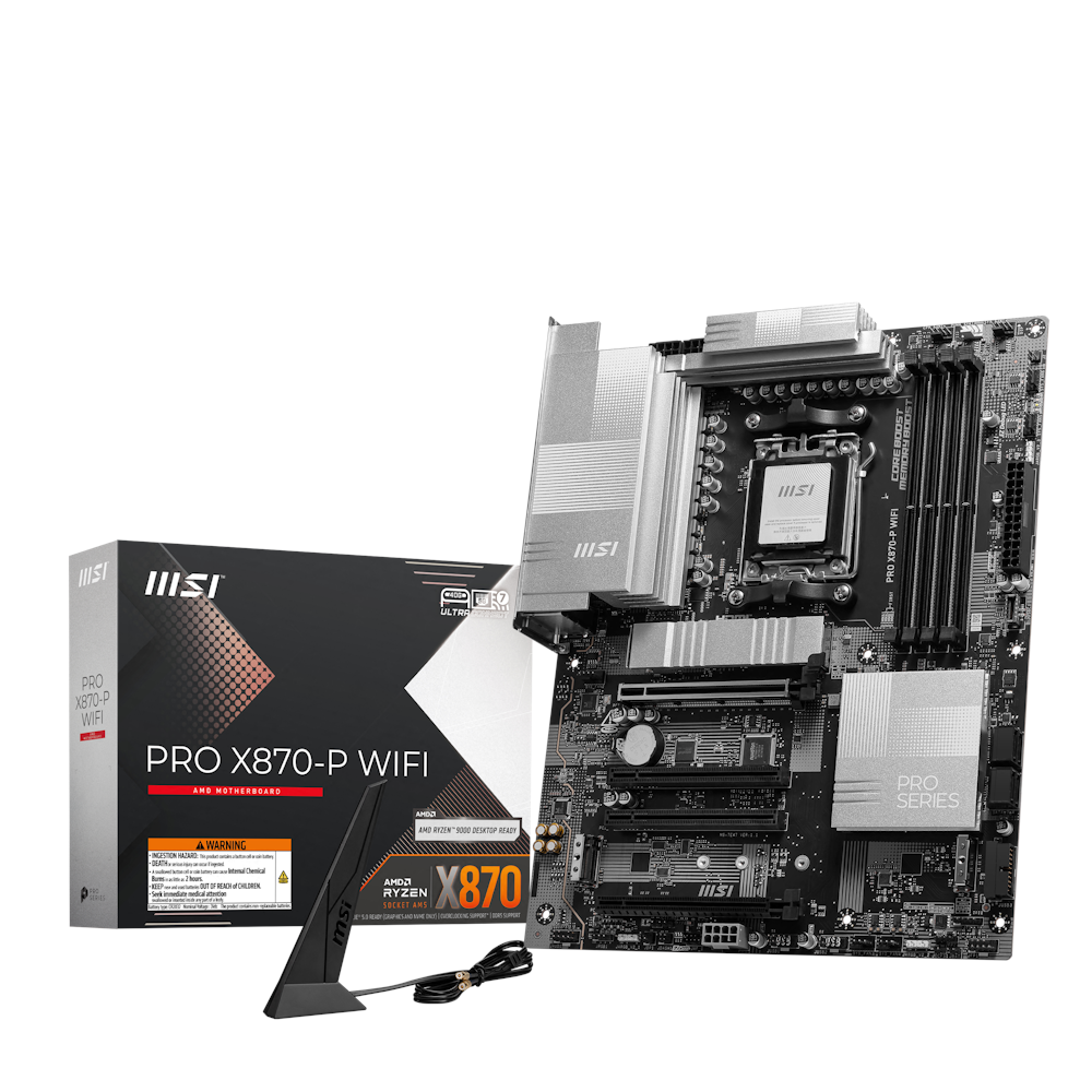 A large main feature product image of MSI PRO X870-P WiFi AM5 ATX Desktop Motherboard