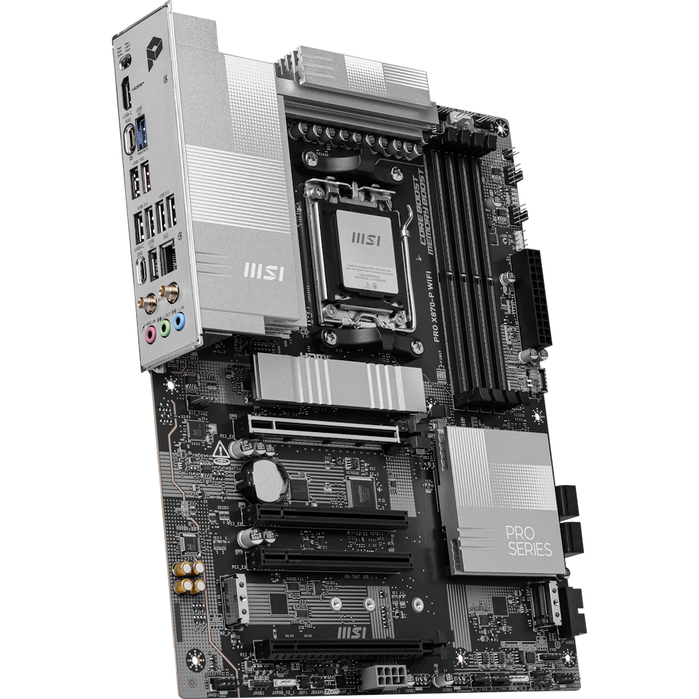 A large main feature product image of MSI PRO X870-P WiFi AM5 ATX Desktop Motherboard
