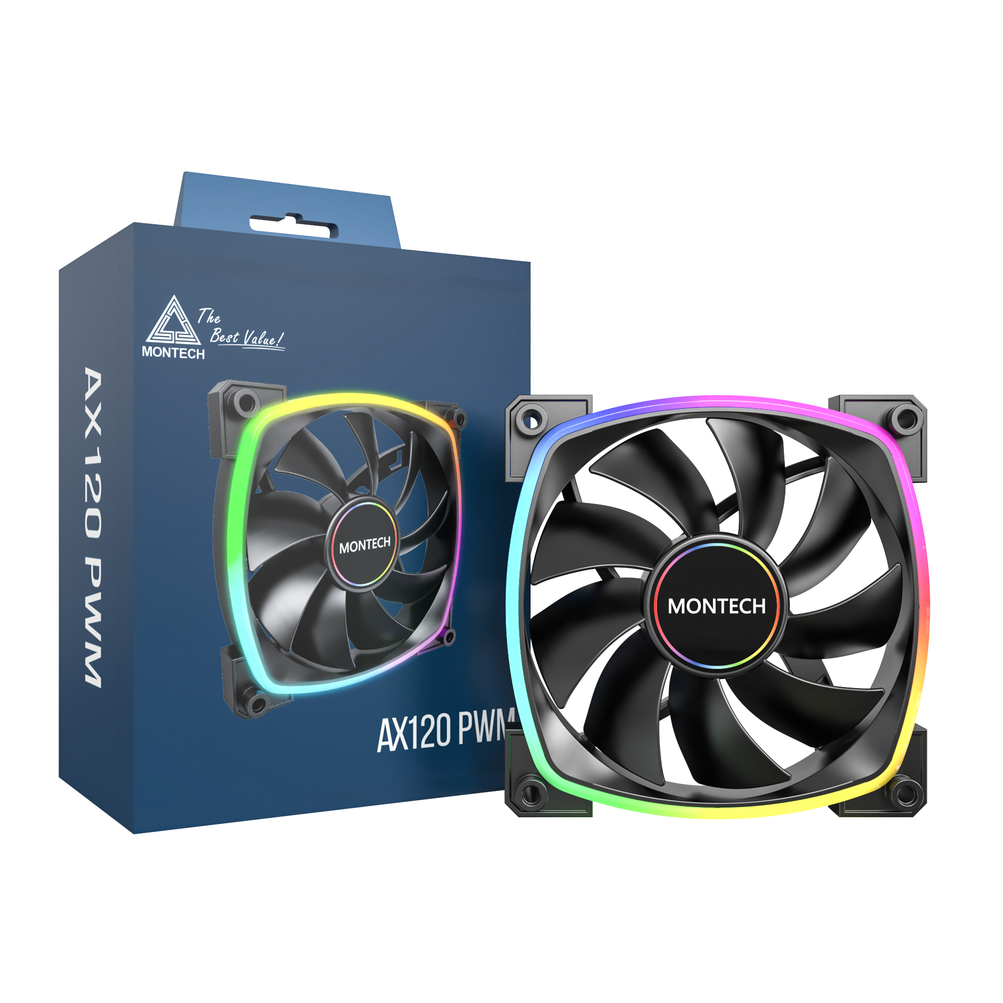 A large main feature product image of Montech AX120 ARGB 120mm PWM Fan (Black)