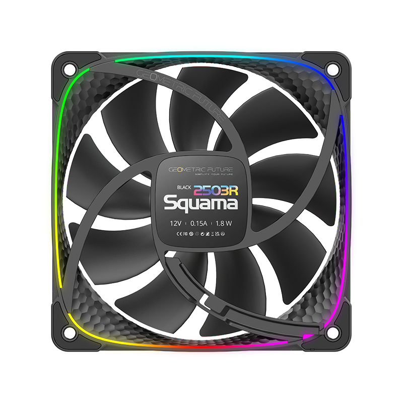 A large main feature product image of Geometric Future Squama 2503R - 120mm ARGB Reverse Blade PWM Fan (Black)