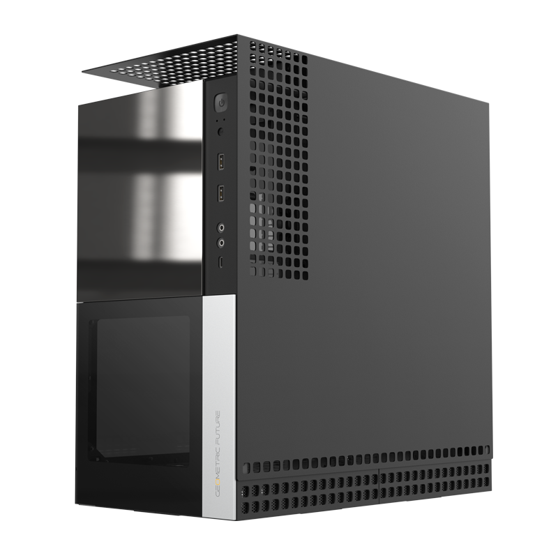 A large main feature product image of Geometric Future Model 4 - Compact 35L Mid Tower eATX Case (Black/Silver)