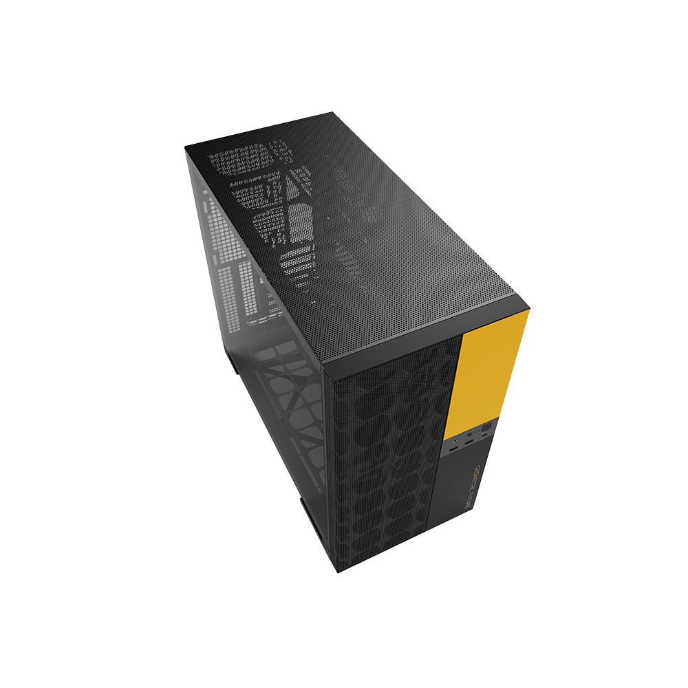 A large main feature product image of Geometric Future Model 5 Vent - Mid Tower Mesh Case (Black/Yellow)