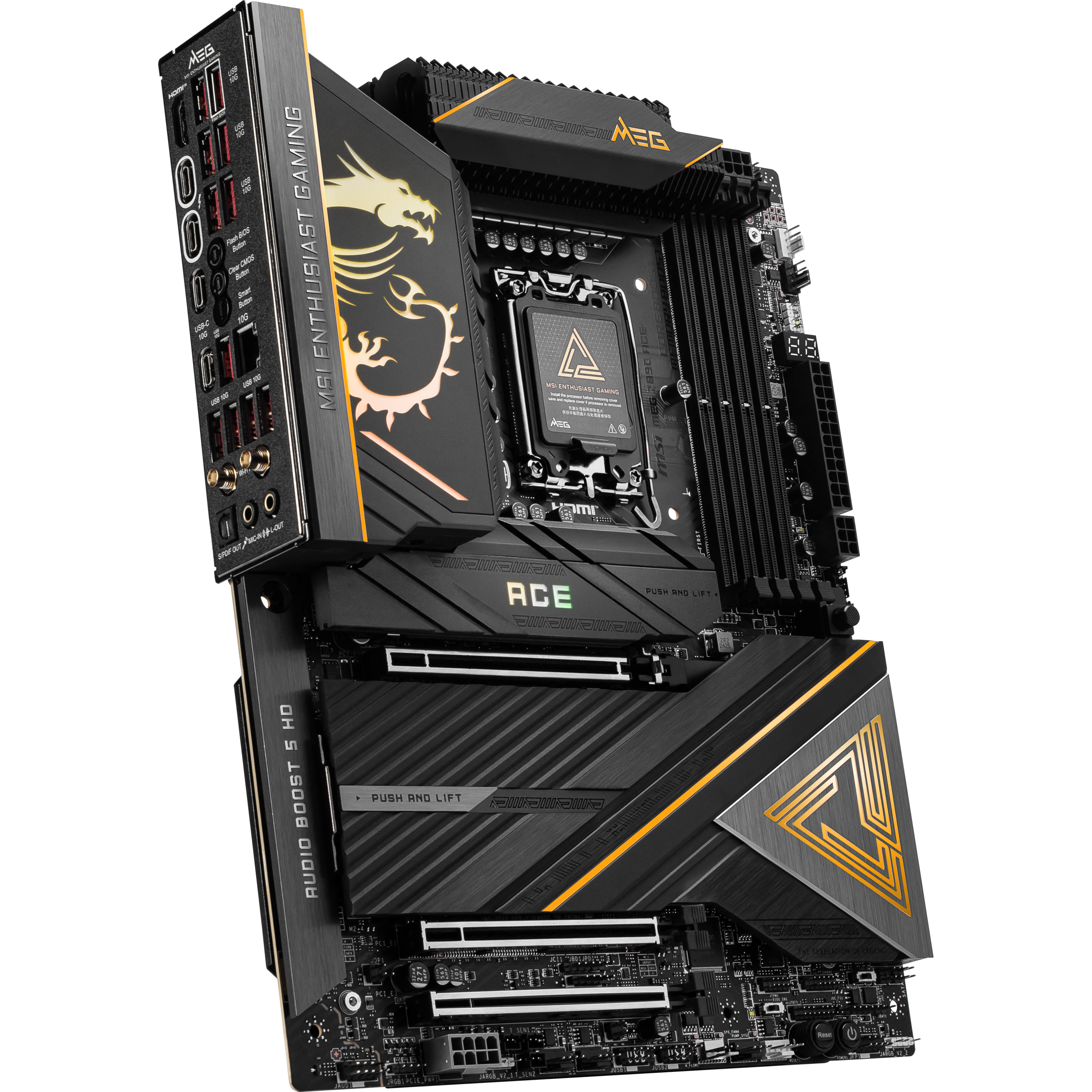 A large main feature product image of MSI MEG Z890 Ace LGA1851 ATX Desktop Motherboard