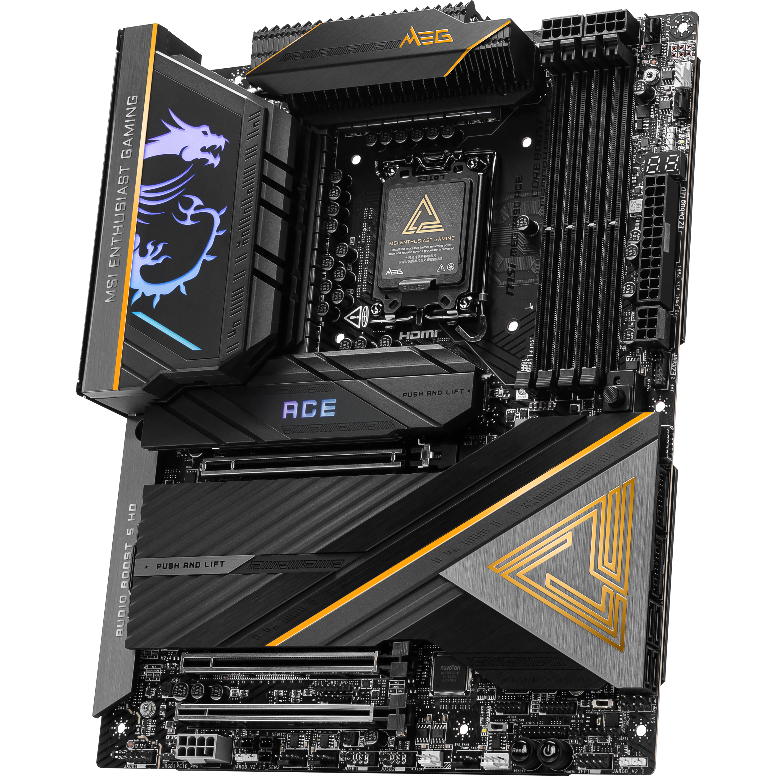 A large main feature product image of MSI MEG Z890 Ace LGA1851 ATX Desktop Motherboard