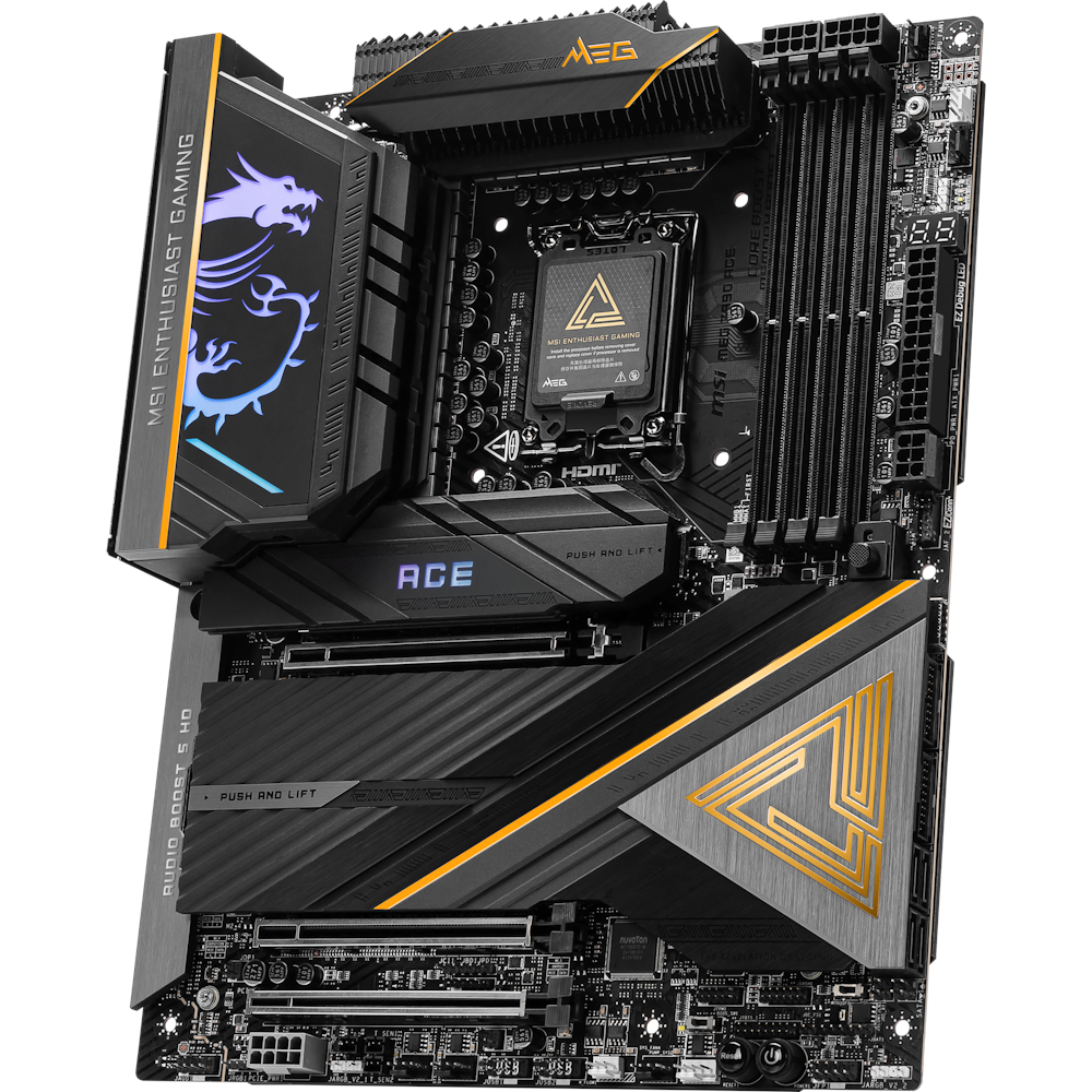 A large main feature product image of MSI MEG Z890 Ace LGA1851 ATX Desktop Motherboard