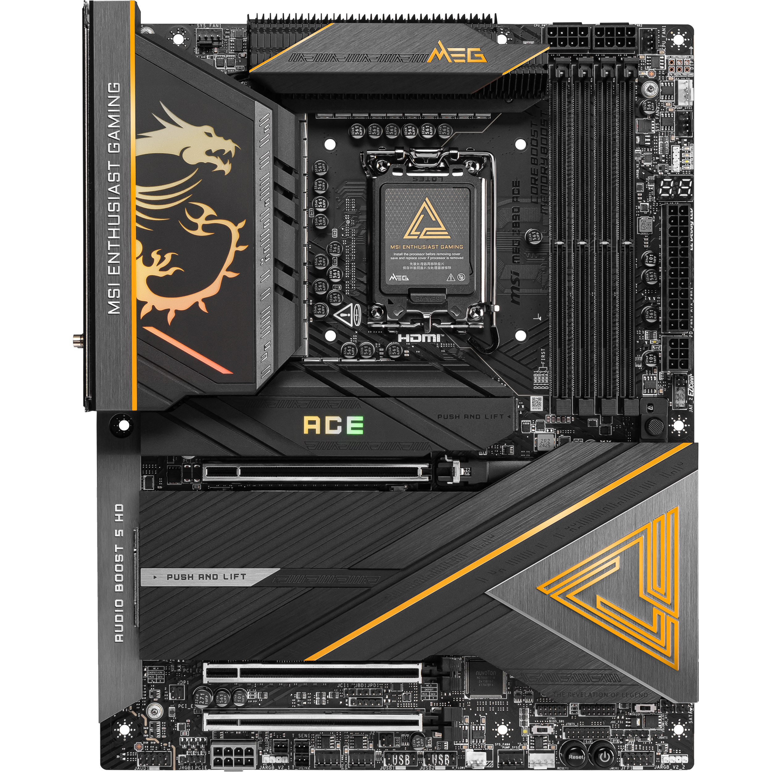 A large main feature product image of MSI MEG Z890 Ace LGA1851 ATX Desktop Motherboard