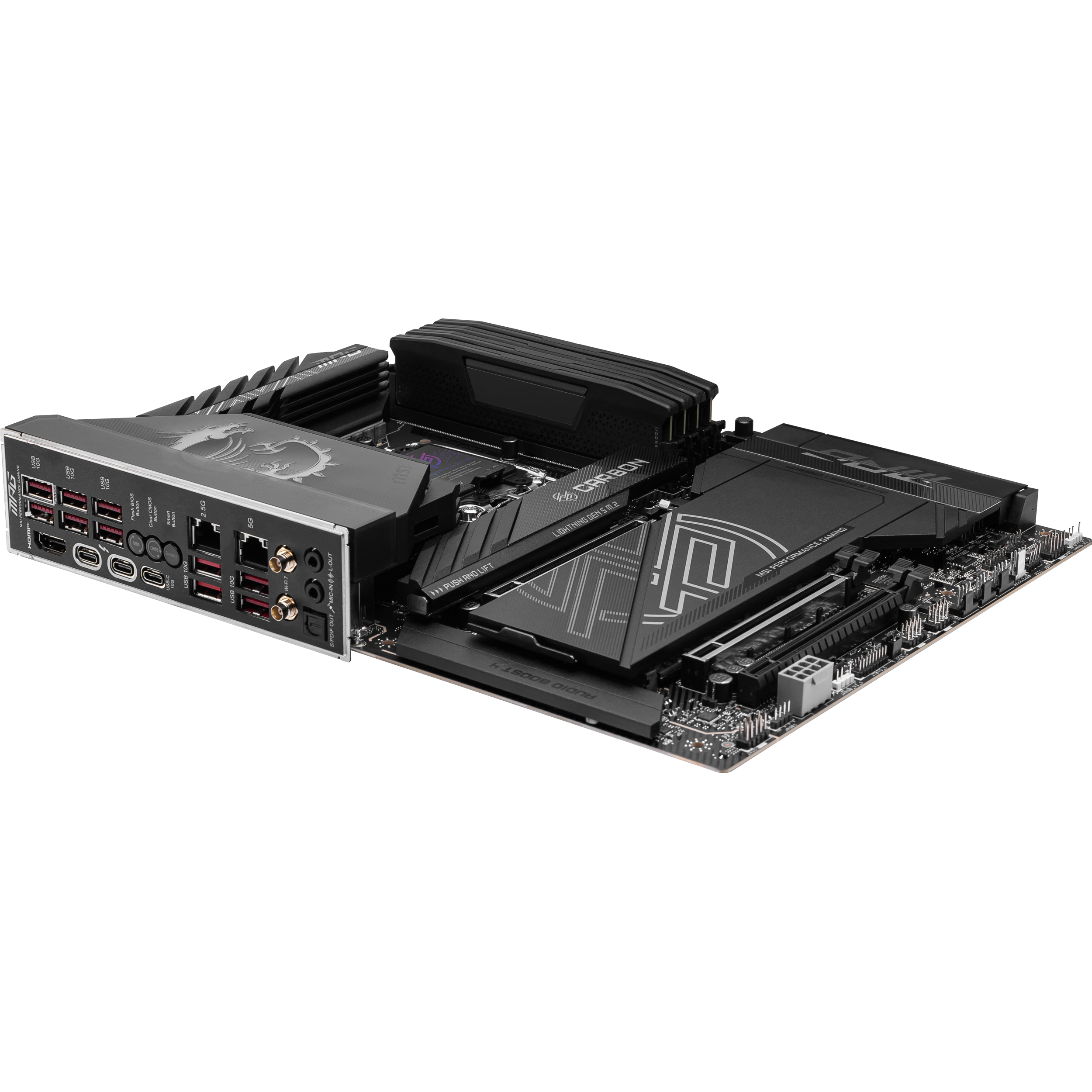 A large main feature product image of MSI MPG Z890 Carbon WiFi LGA1851 ATX Desktop Motherboard