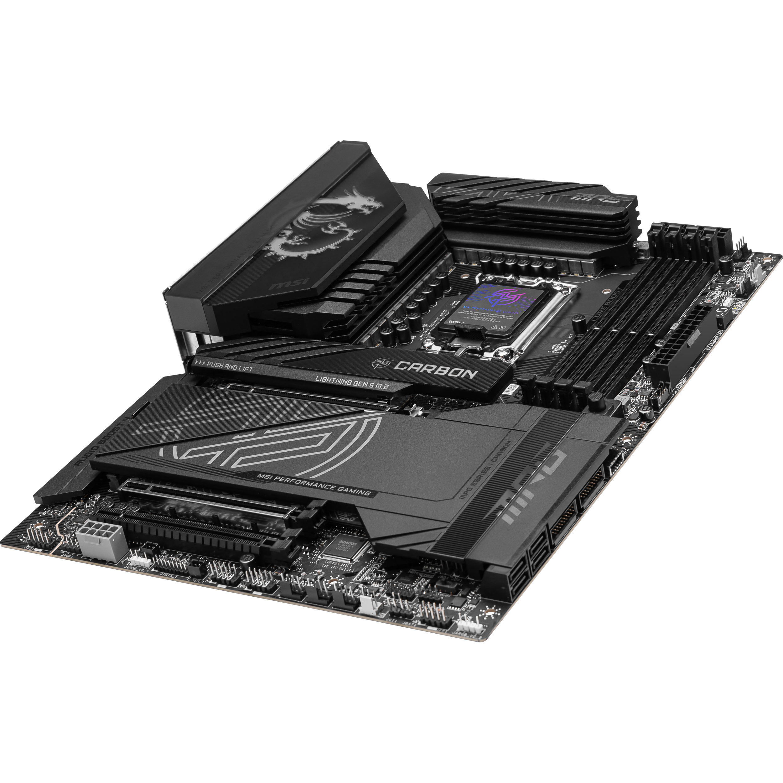 A large main feature product image of MSI MPG Z890 Carbon WiFi LGA1851 ATX Desktop Motherboard