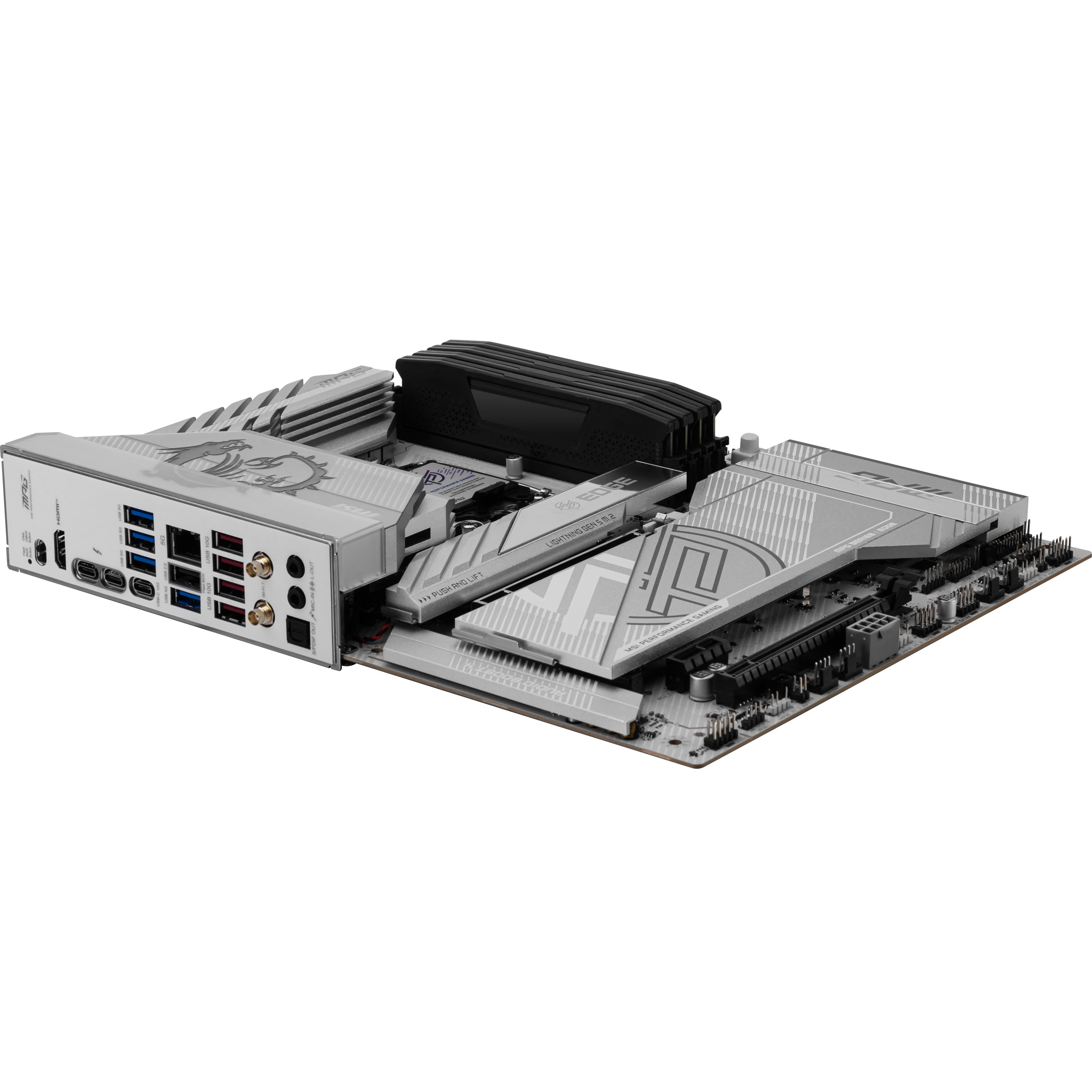 A large main feature product image of MSI MPG Z890 Edge TI WiFi LGA1851 ATX Desktop Motherboard