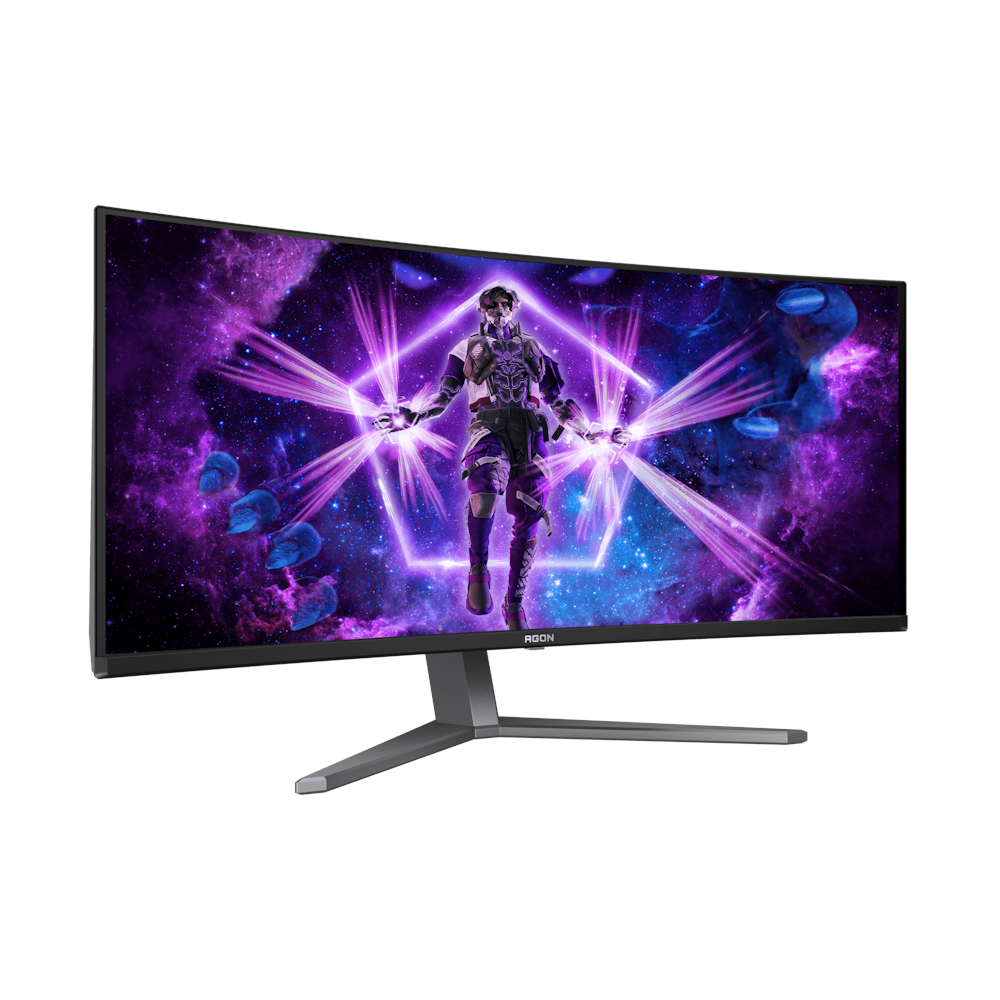 A large main feature product image of AOC Gaming AG346UCD - 34" Curved 1440p Ultrawide 175Hz 0.03ms OLED Monitor