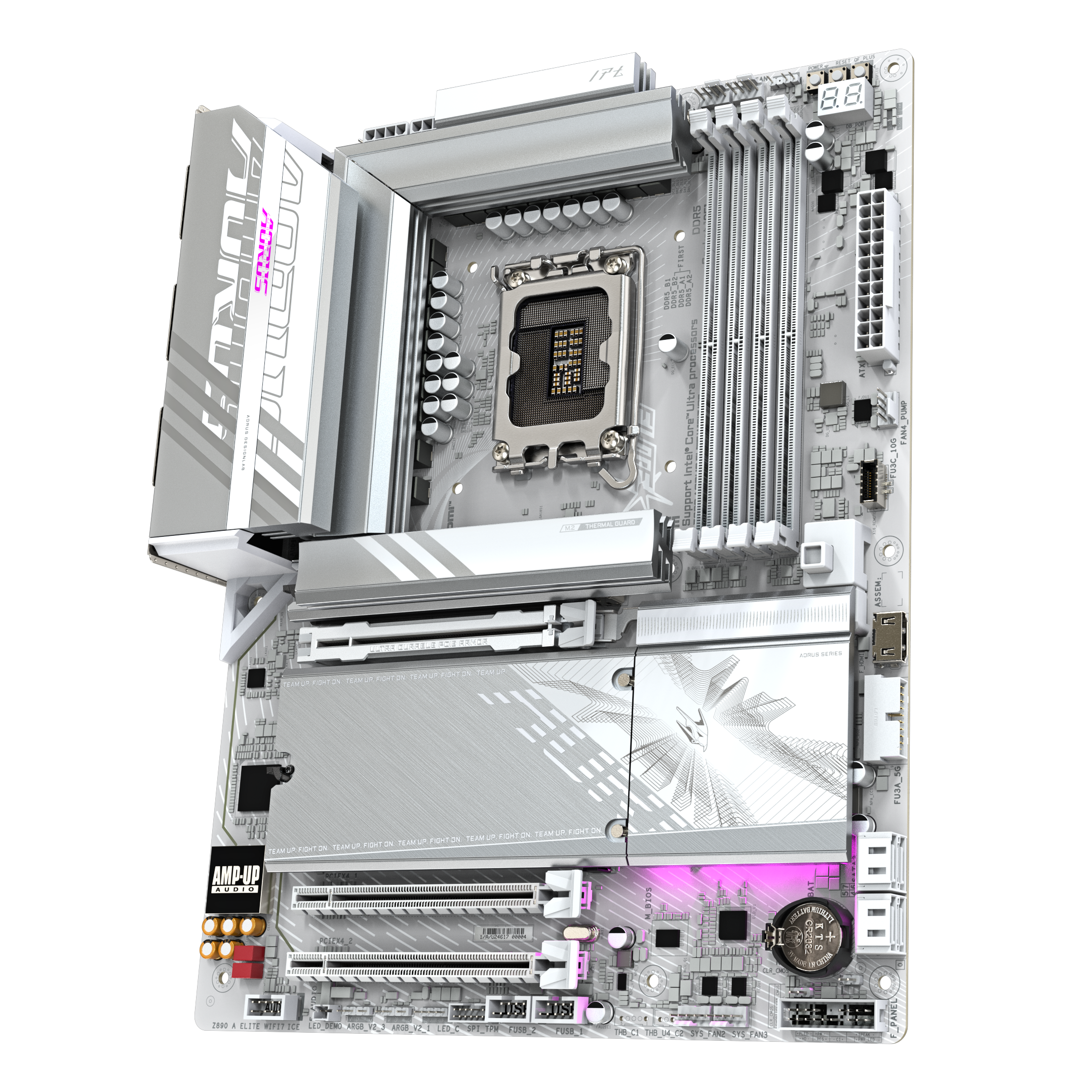 A large main feature product image of Gigabyte Z890 AORUS ELITE WIFI7 ICE LGA1851 ATX Desktop Motherboard