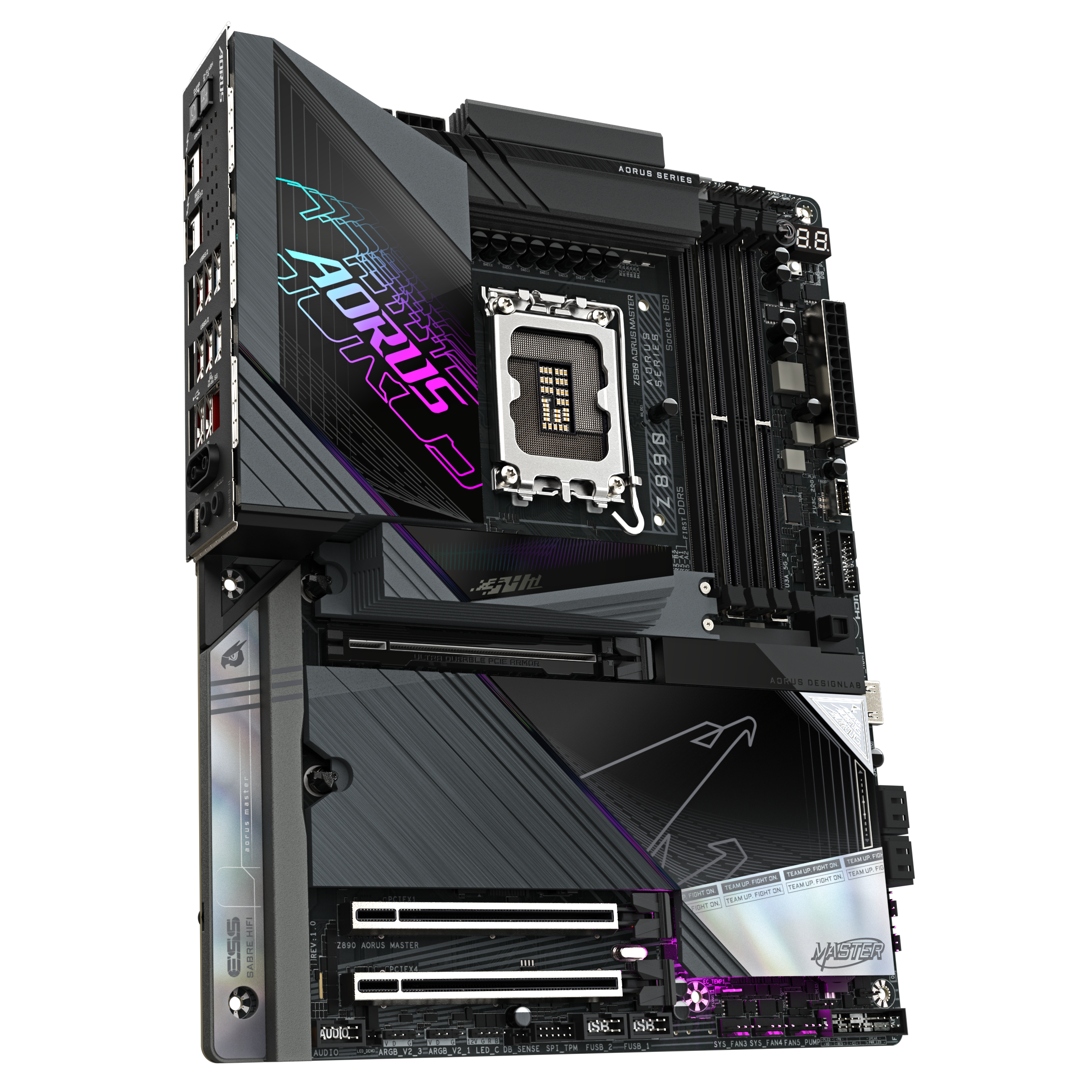A large main feature product image of Gigabyte Z890 AORUS MASTER LGA1851 ATX Desktop Motherboard