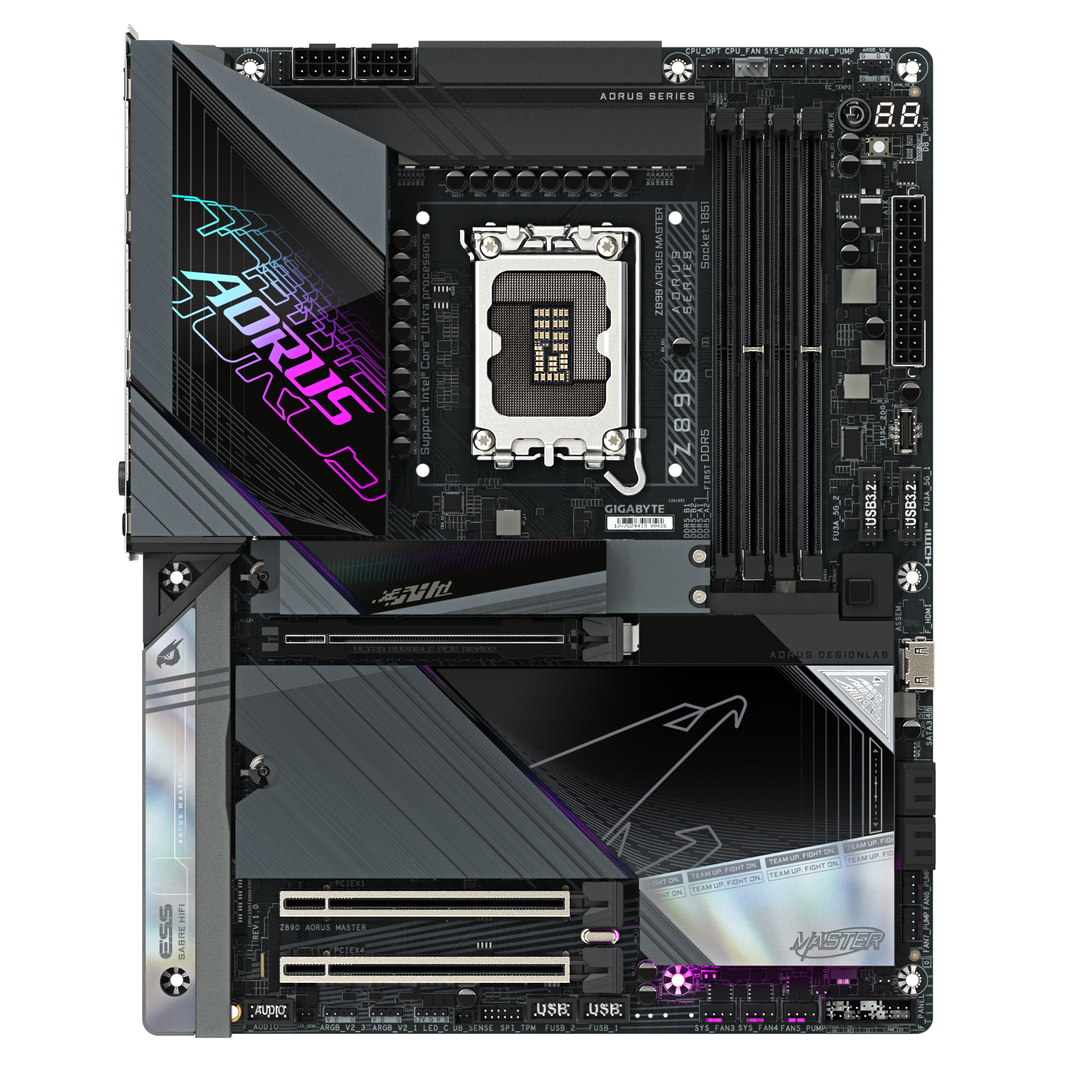 A large main feature product image of Gigabyte Z890 AORUS MASTER LGA1851 ATX Desktop Motherboard