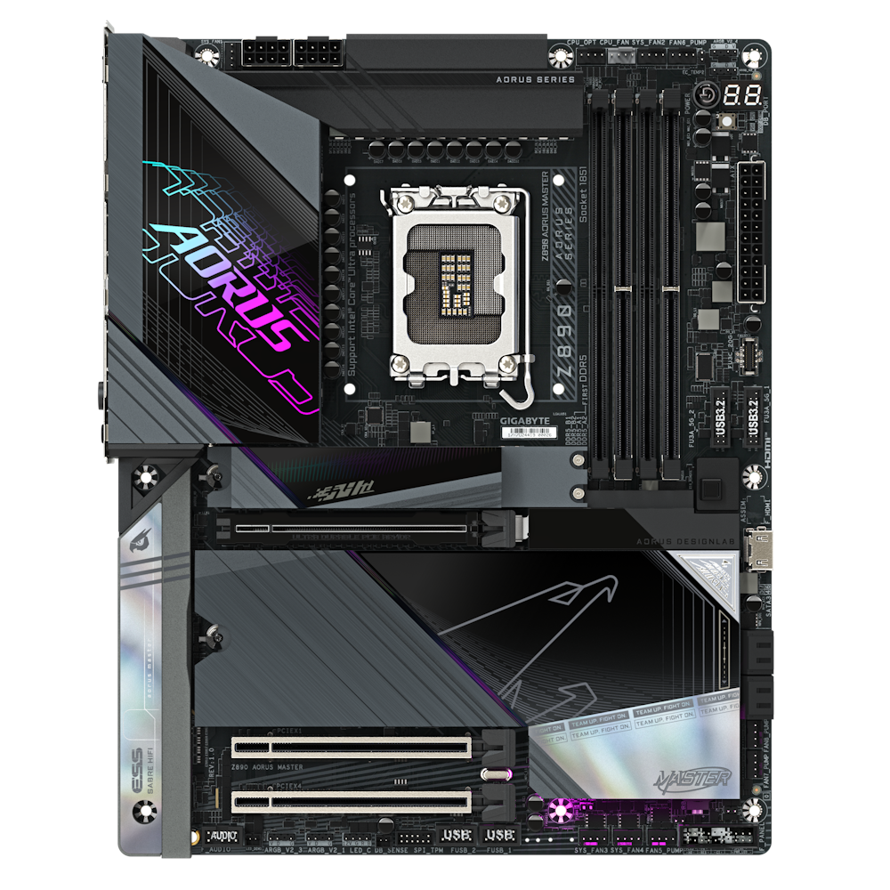 A large main feature product image of Gigabyte Z890 AORUS MASTER LGA1851 ATX Desktop Motherboard